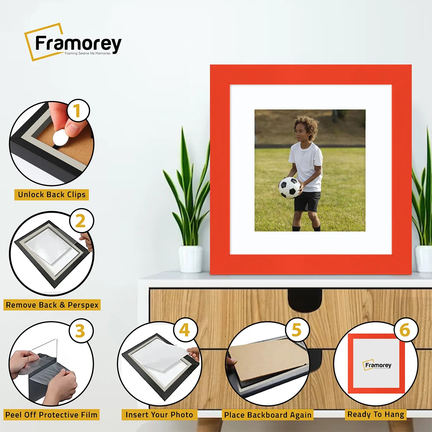 Square Size Red Picture Frame With White Mount