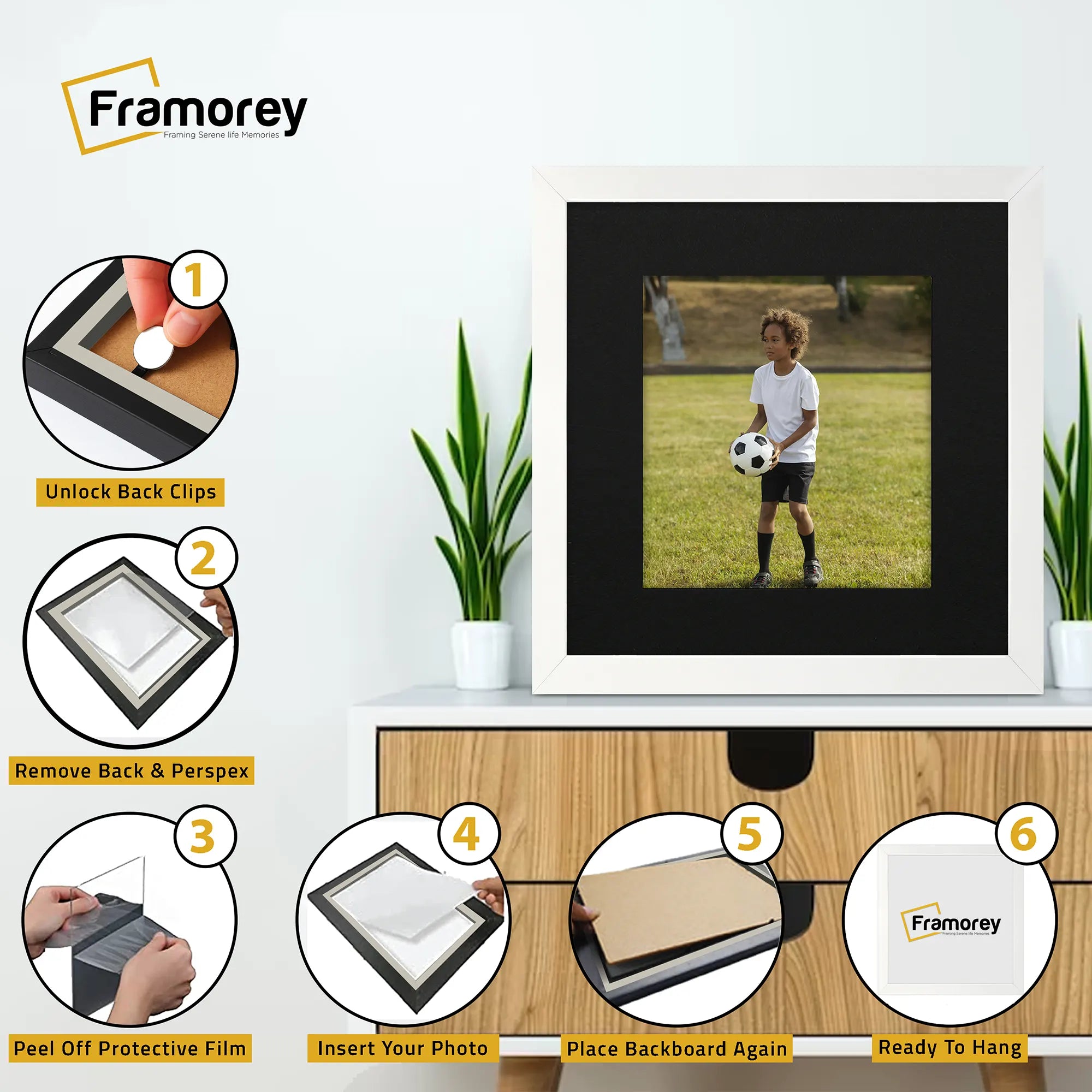Flat Square White Picture Frame Wall Art Photo Frame With Black Mount