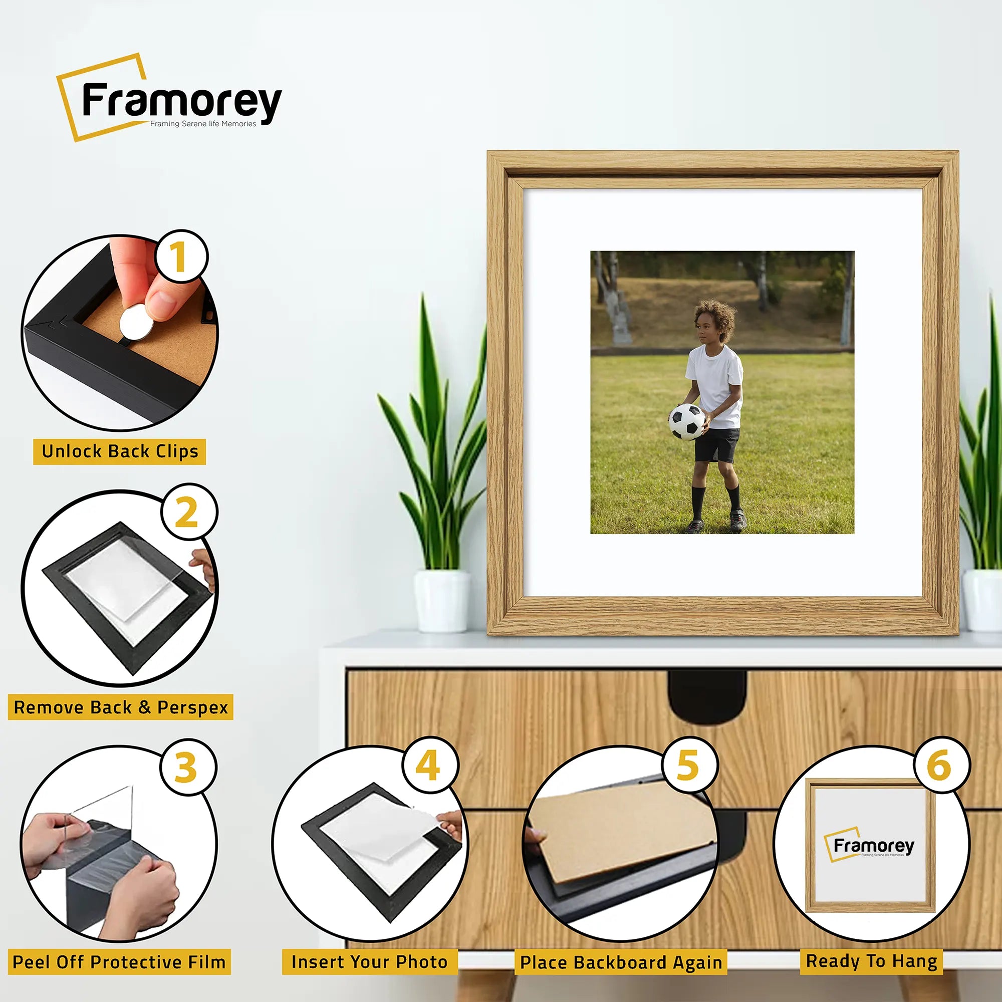 Square Size Oak Oslo Photo Frames Wall Art Frames With White Mount