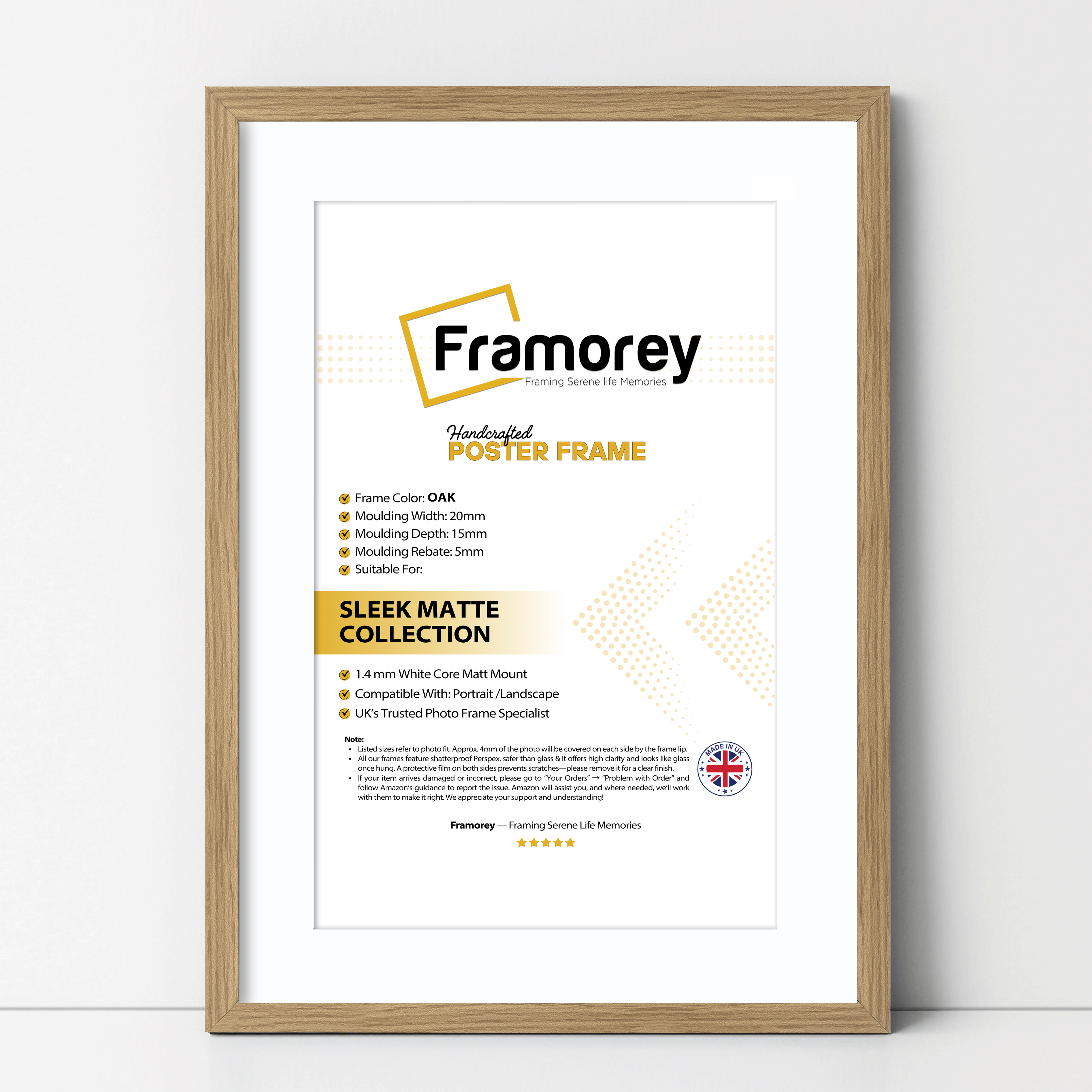 Thin Matt Oak Picture Frame With White Mount