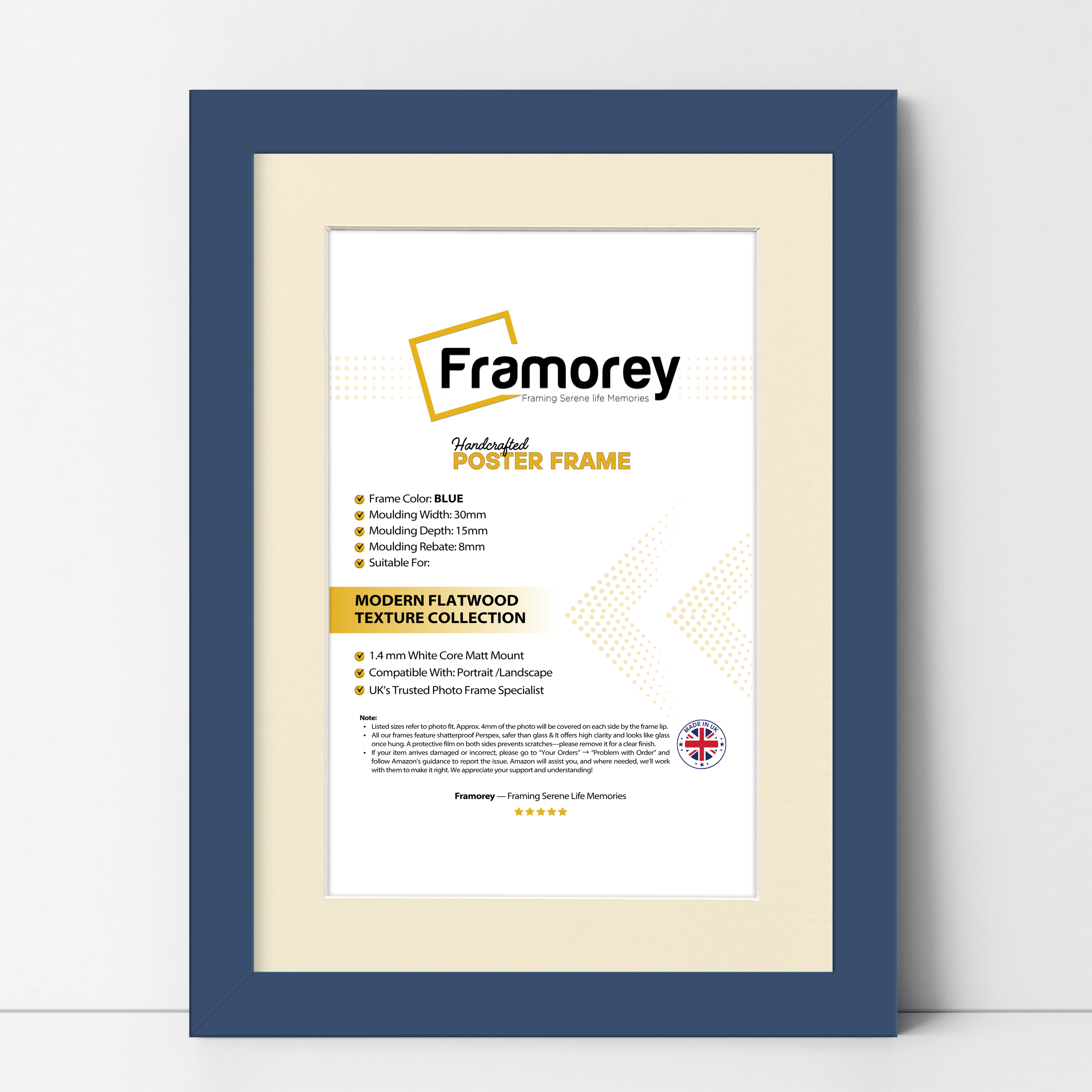 Blue Picture Frame with Ivory mount Wall Decor Frames