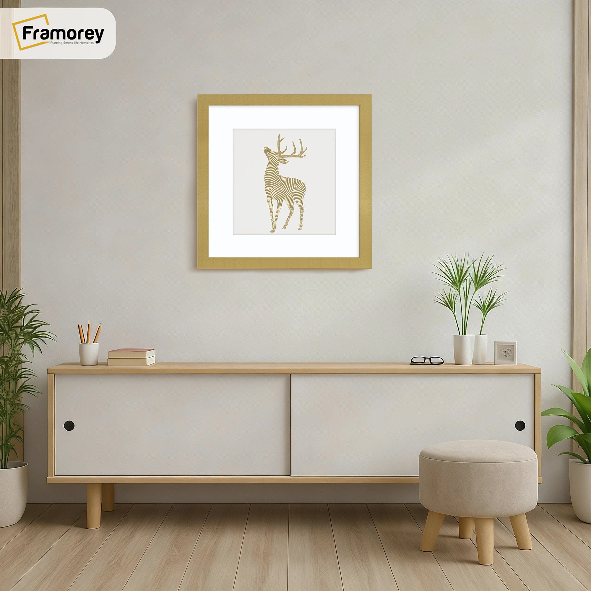 Square Size Gold Thin Matt Photo Frames With White Mount