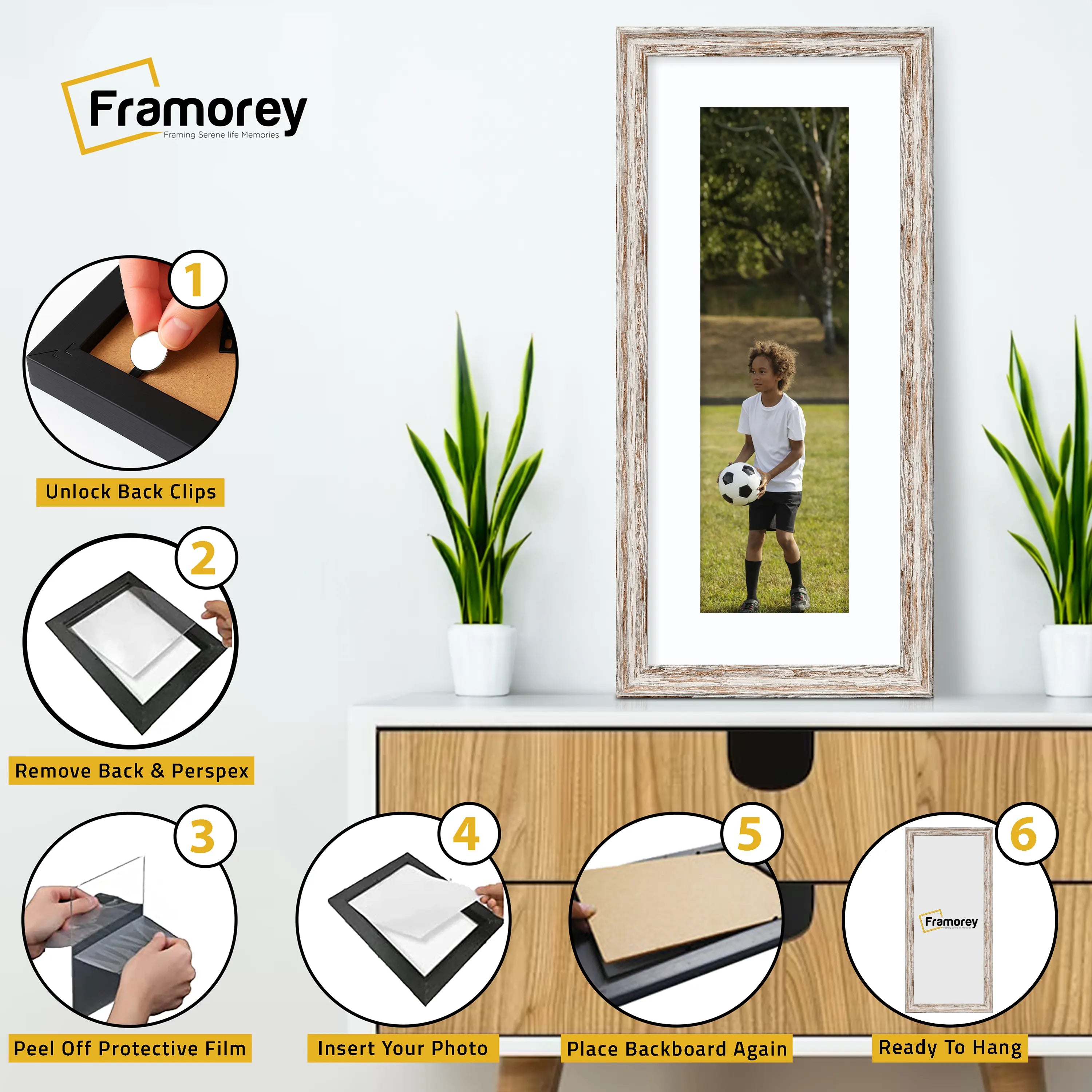 Panoramic Size Vintage Distressed Walnut Photo Frames With White Mount