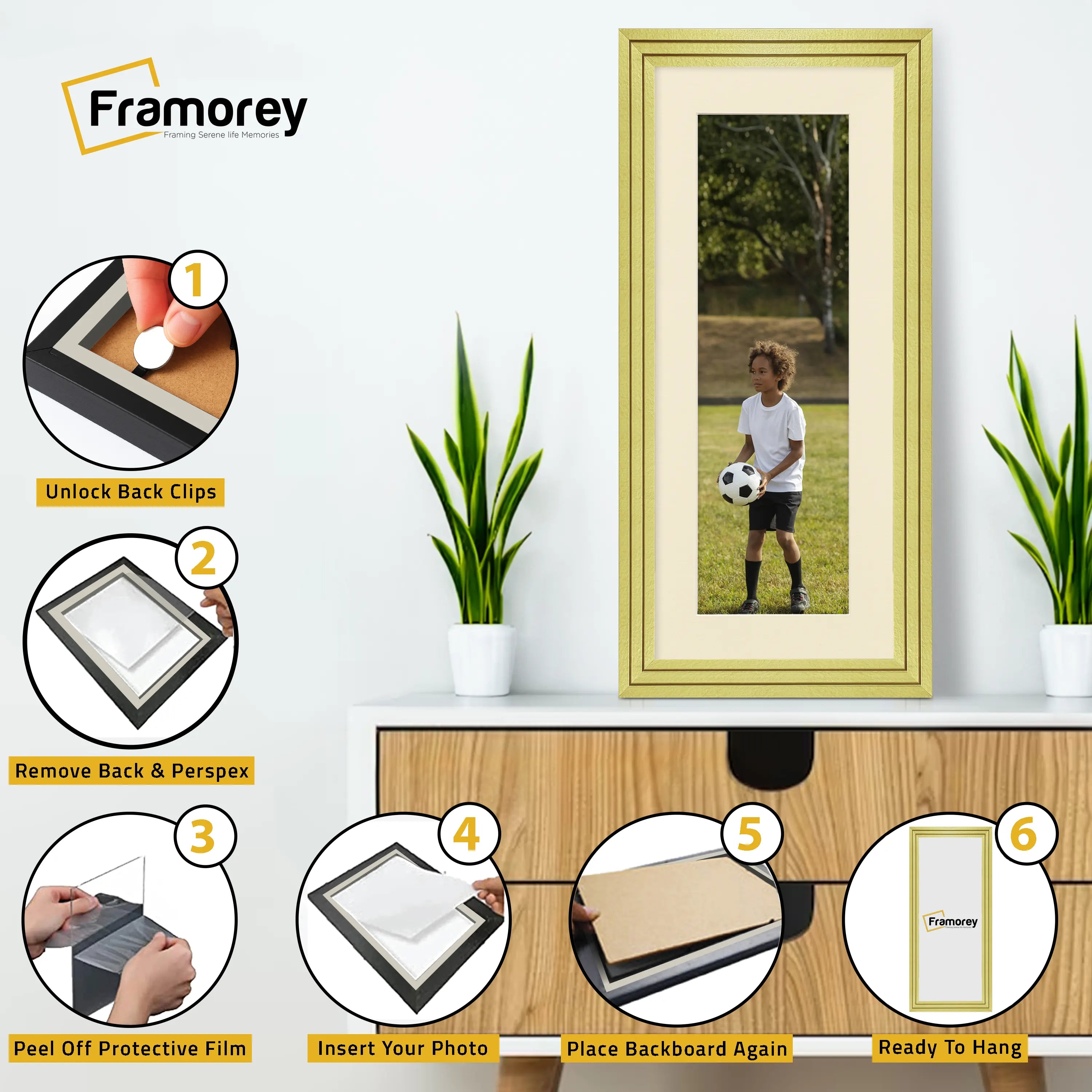 Panoramic Step Style Gold Photo Frame With Ivory Mount