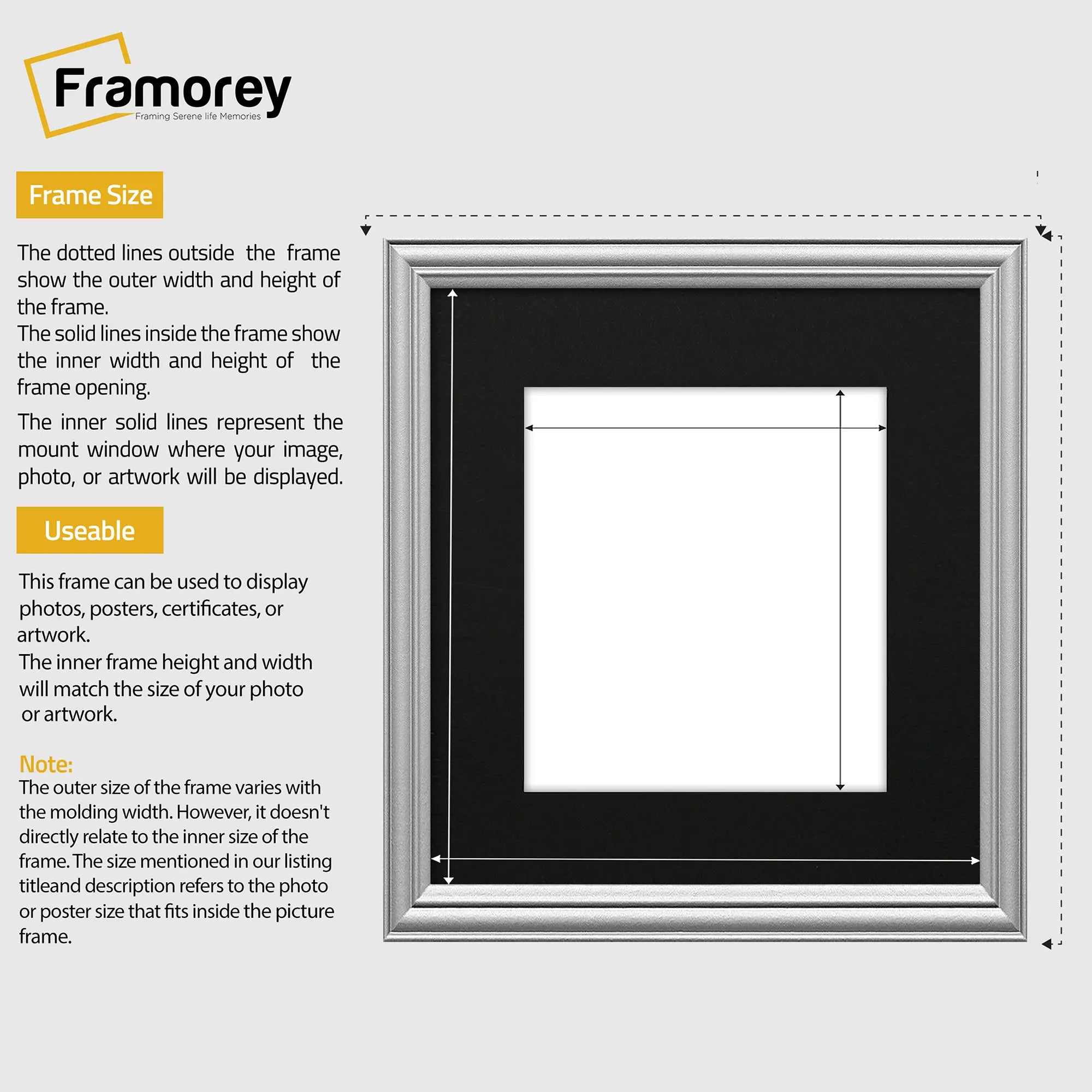 Antique Style Square Size Silver Picture Frame with Black Mount