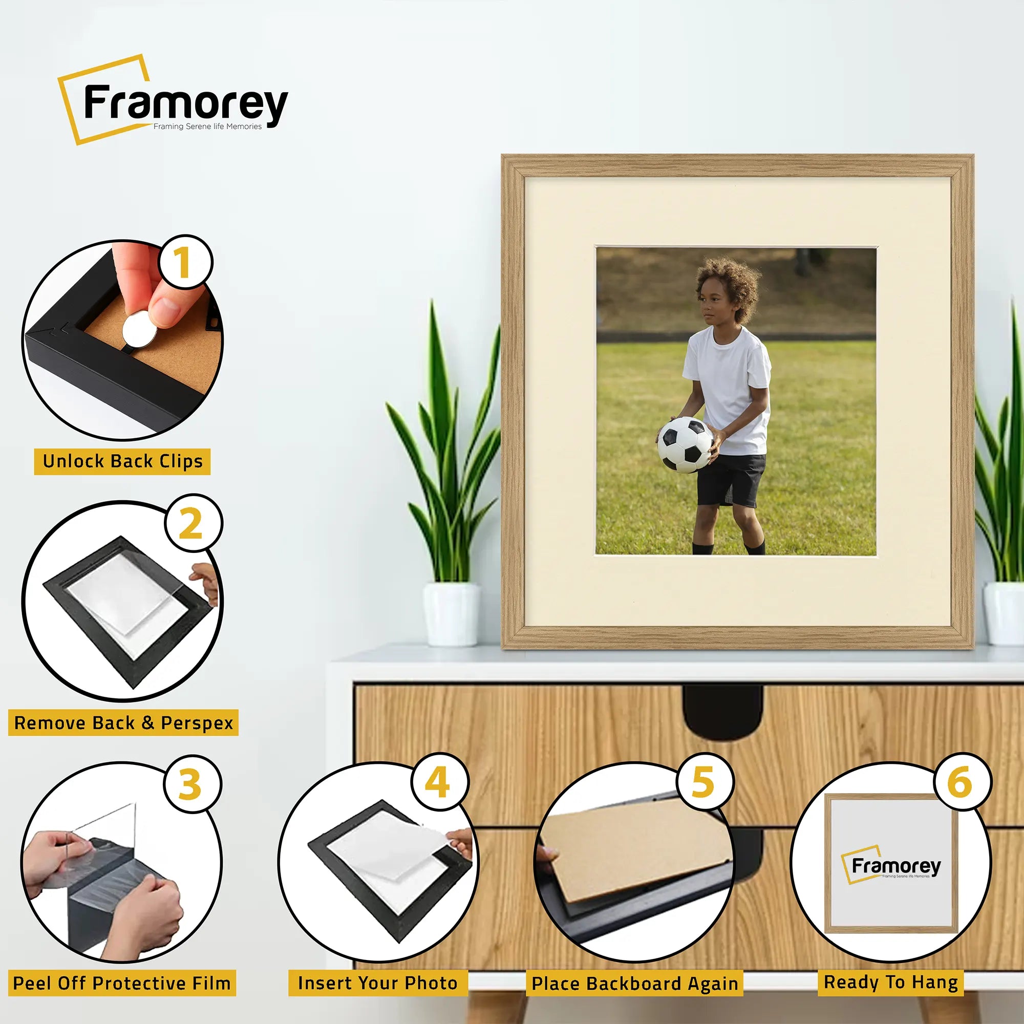 Square Size Oak Thin Matt Picture Frames With Ivory Mount