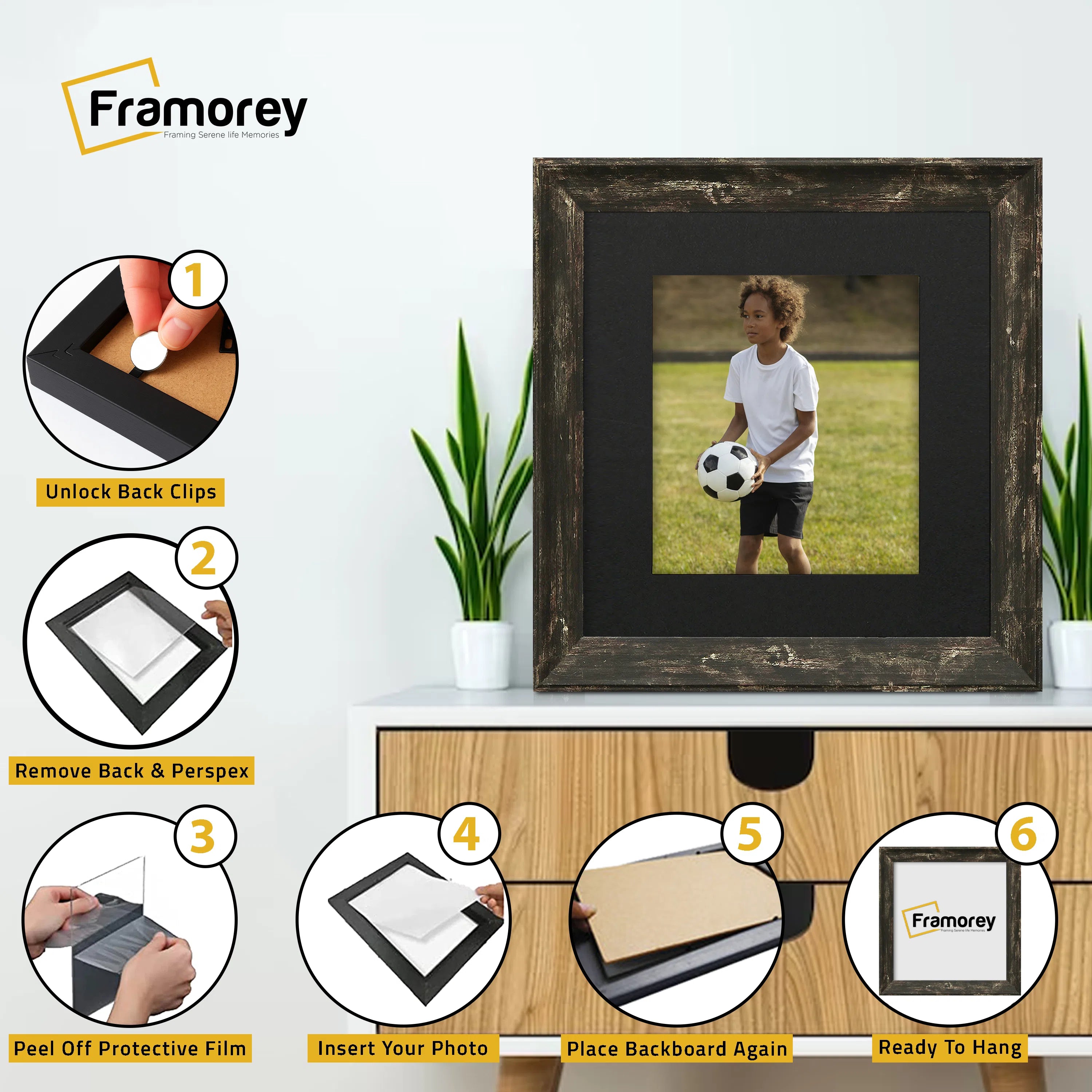 Square Black Picture Frame Vintage Distressed Photo Frames With Black Mount