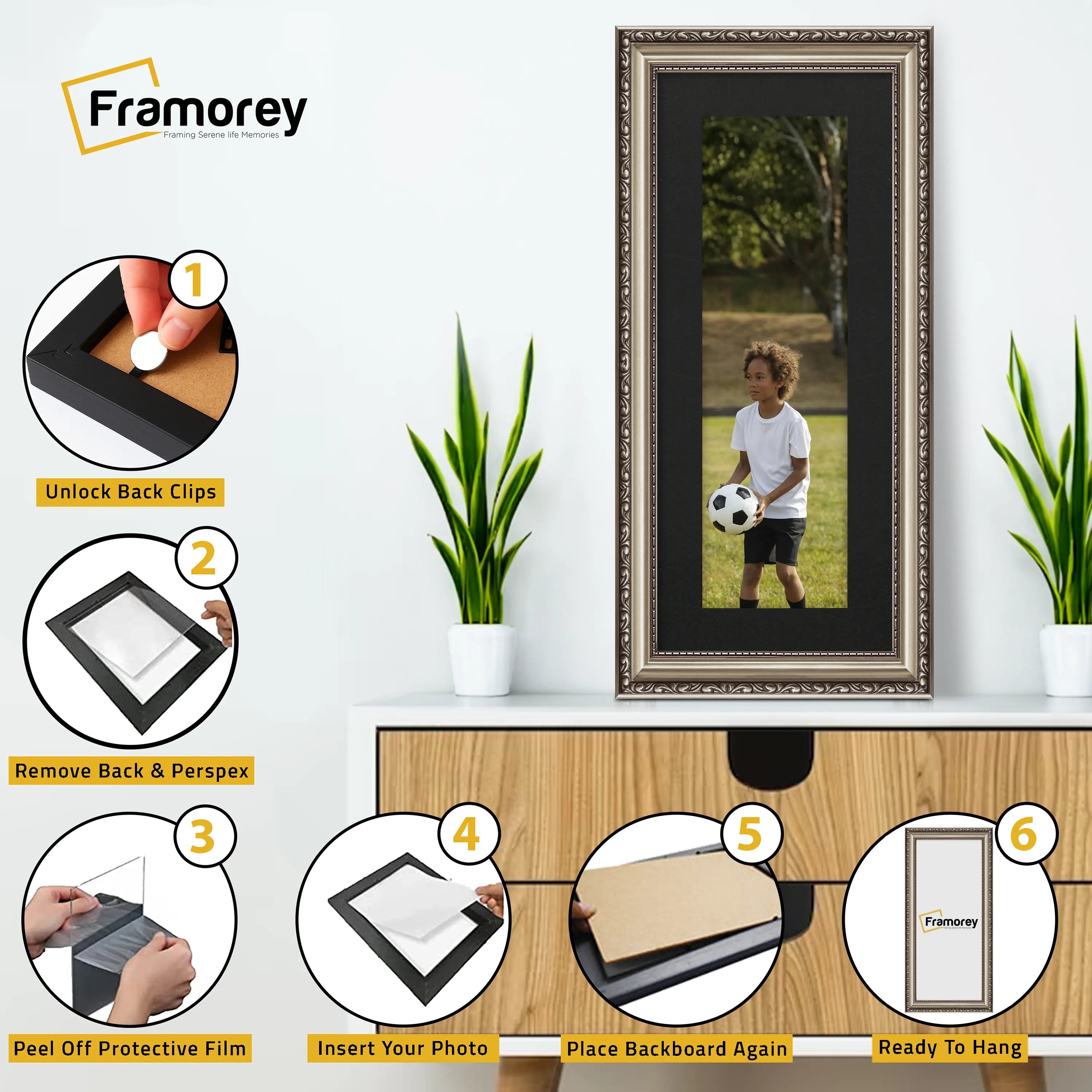 Panoramic Size Gun Metal Picture Frame Shabby Wall Frames With Black Mount