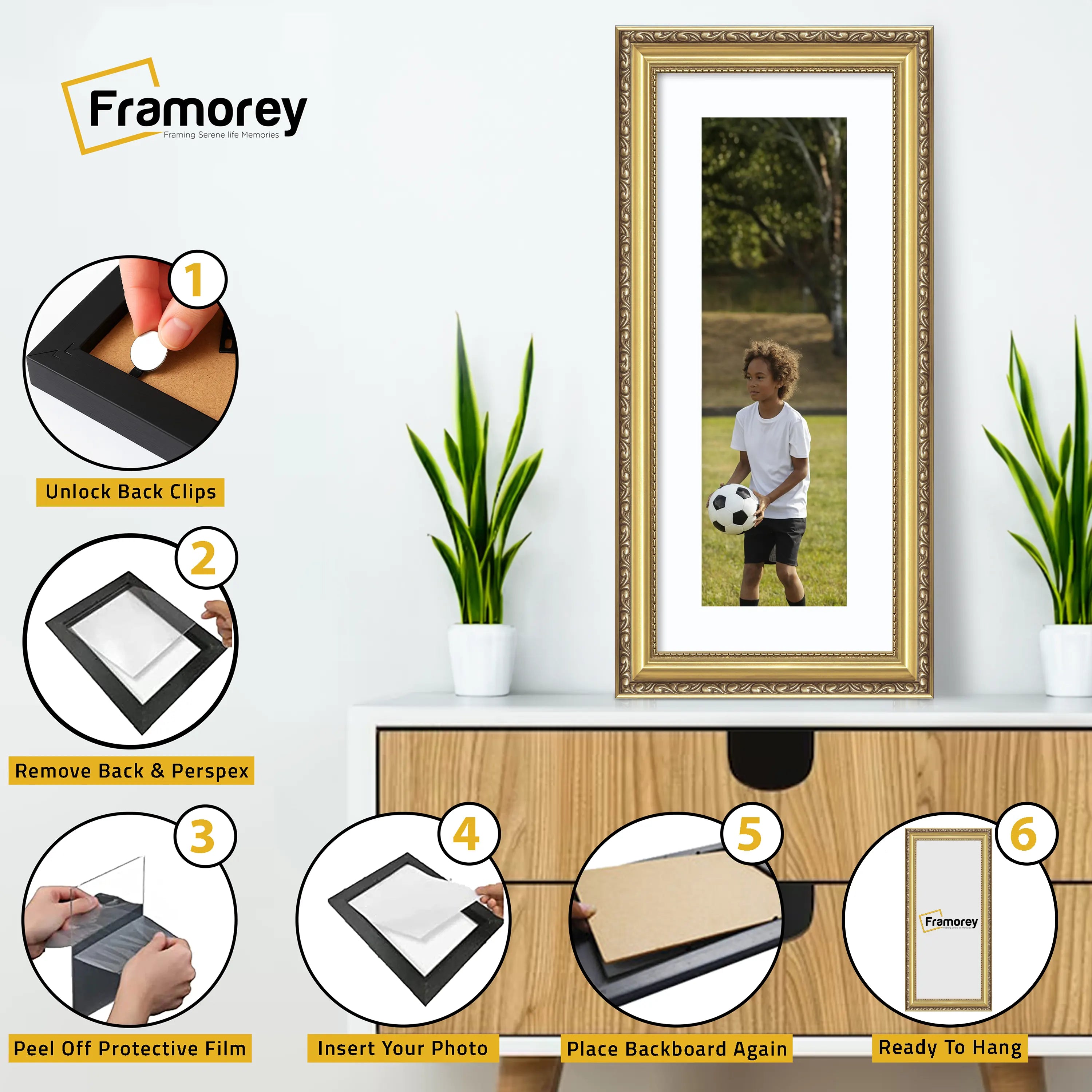 Panoramic Size Gold Picture Frame Shabby Wall Frames With White Mount