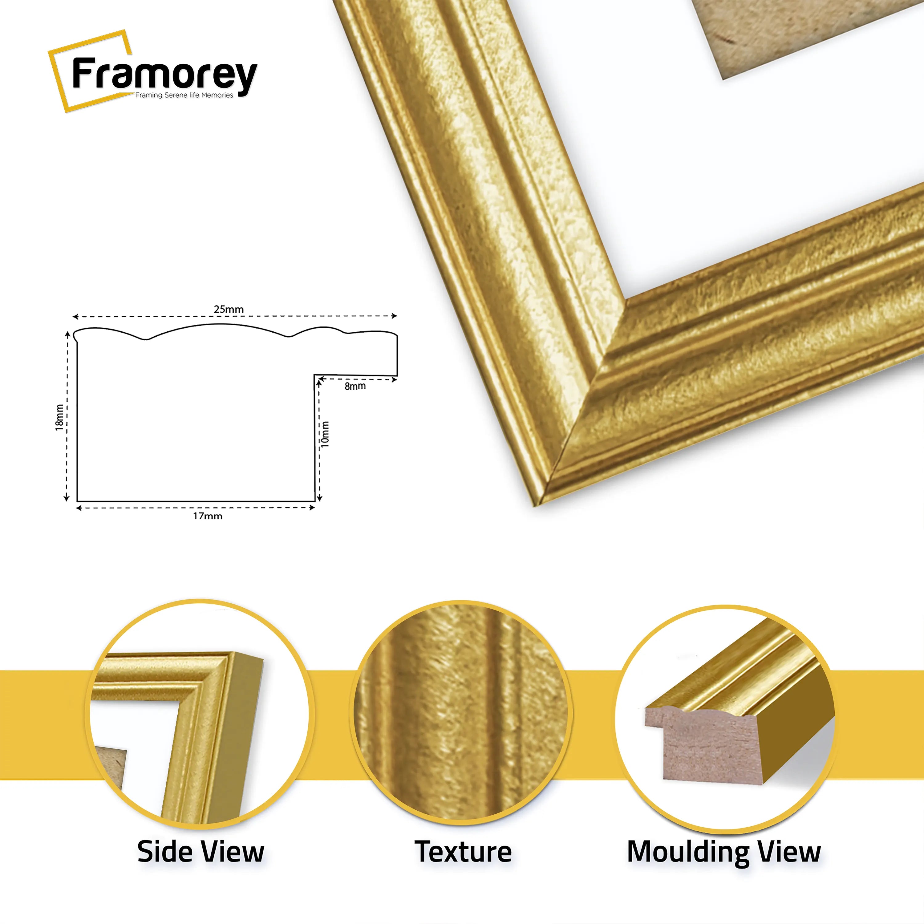 Antique Style Panoramic Gold Picture Frame Wall Art Frame With White Mount