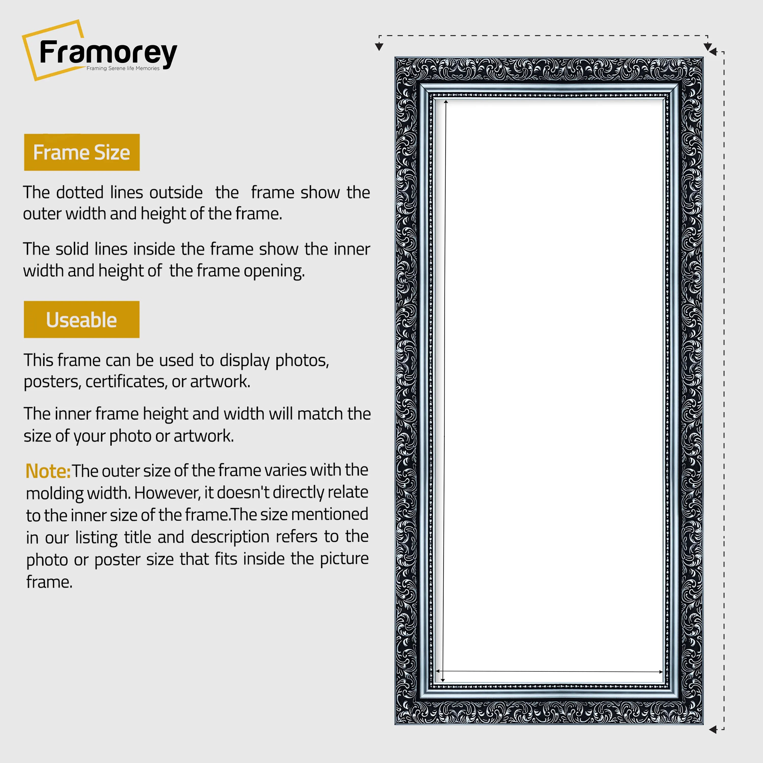 Panorama Style Silver Photo Frame Dahlia Style Wall Art Hanging Frame