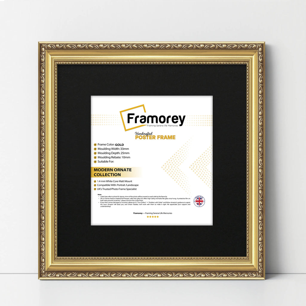 Square Size Gold Shabby Picture Frame With Black Mount