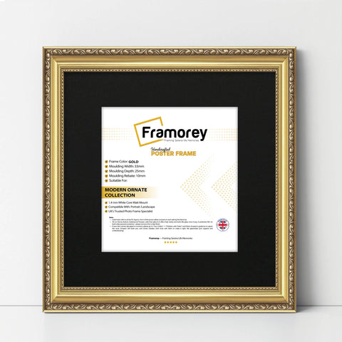 Square Size Gold Shabby Picture Frame With Black Mount