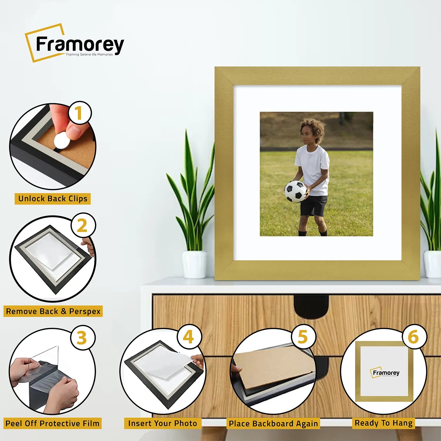 Square Size Gold Picture Frame With White Mount