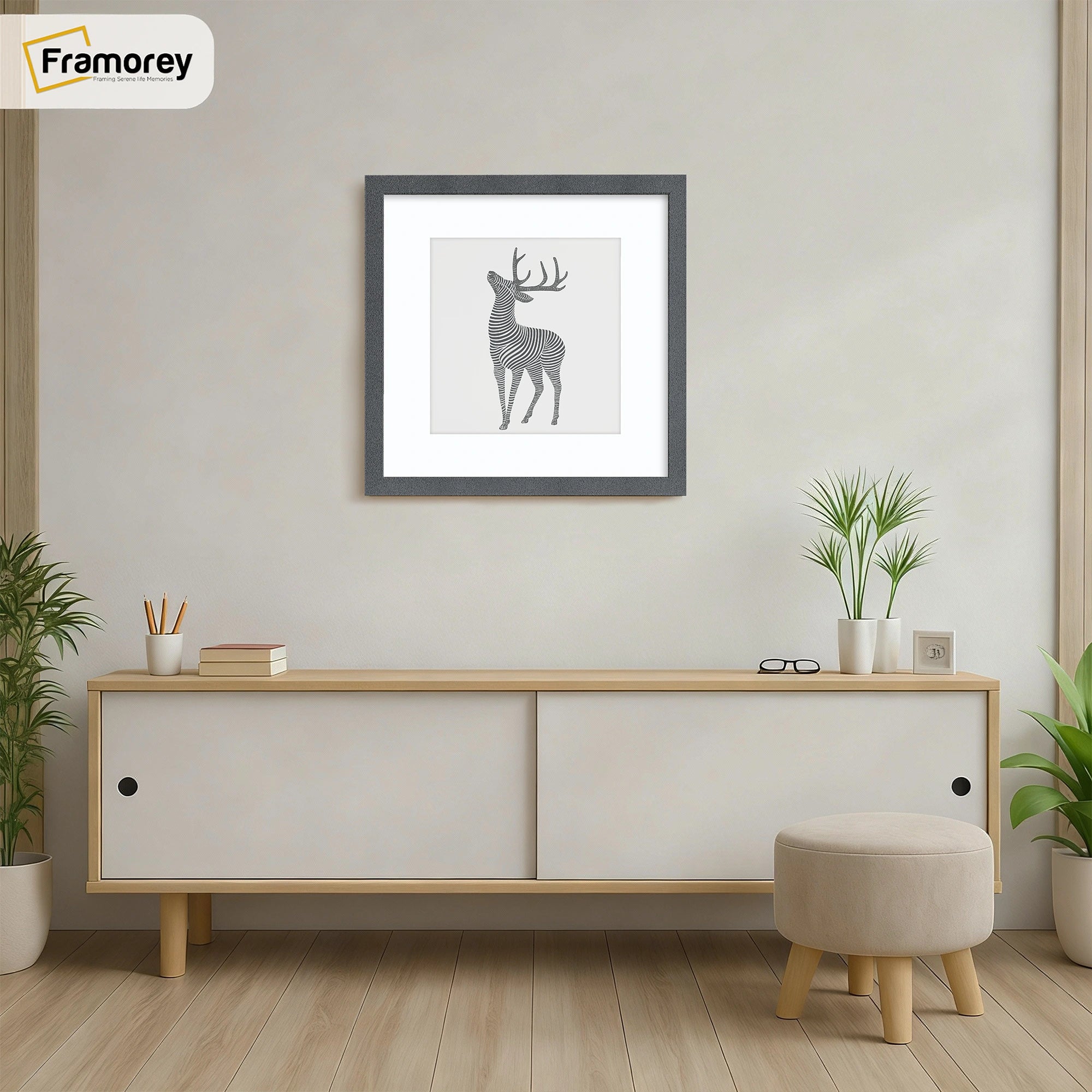 Square Size Thin Matt Dark Grey Picture Frames With White Mount