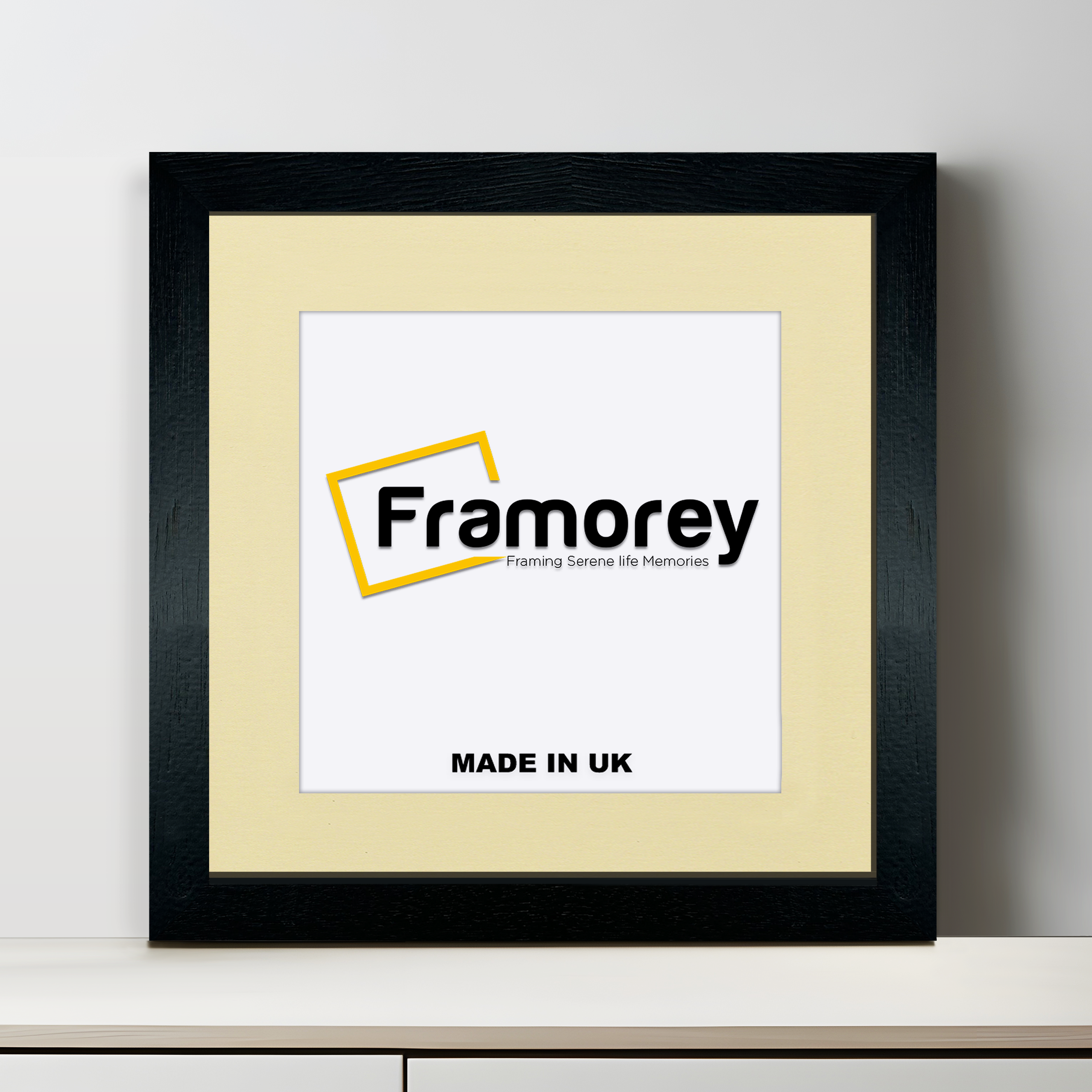 Square Solid Wood Black Picture Frames With Ivory Mount