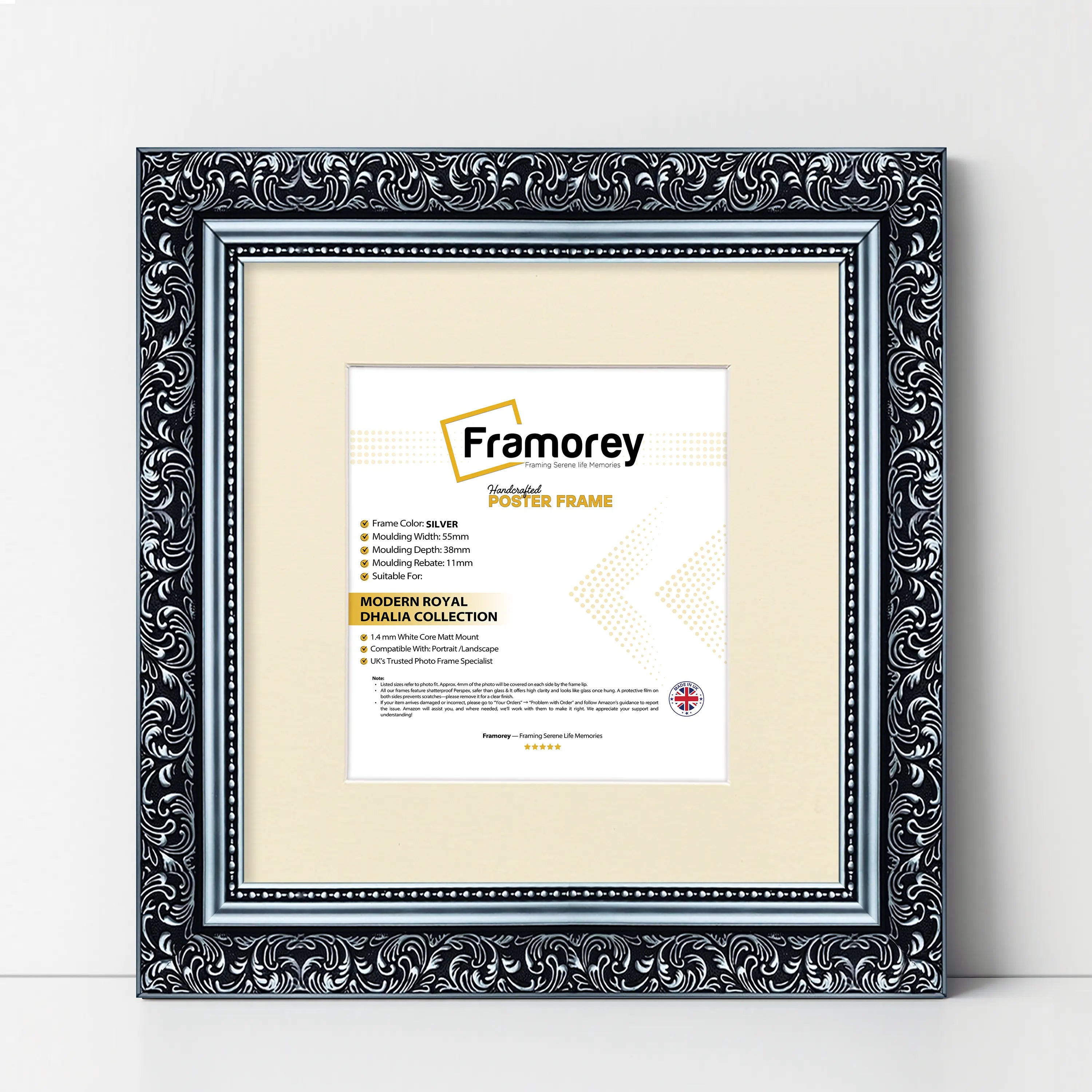 Silver Square Photo Frames Dahlia Wall Art Frame With Ivory Mount