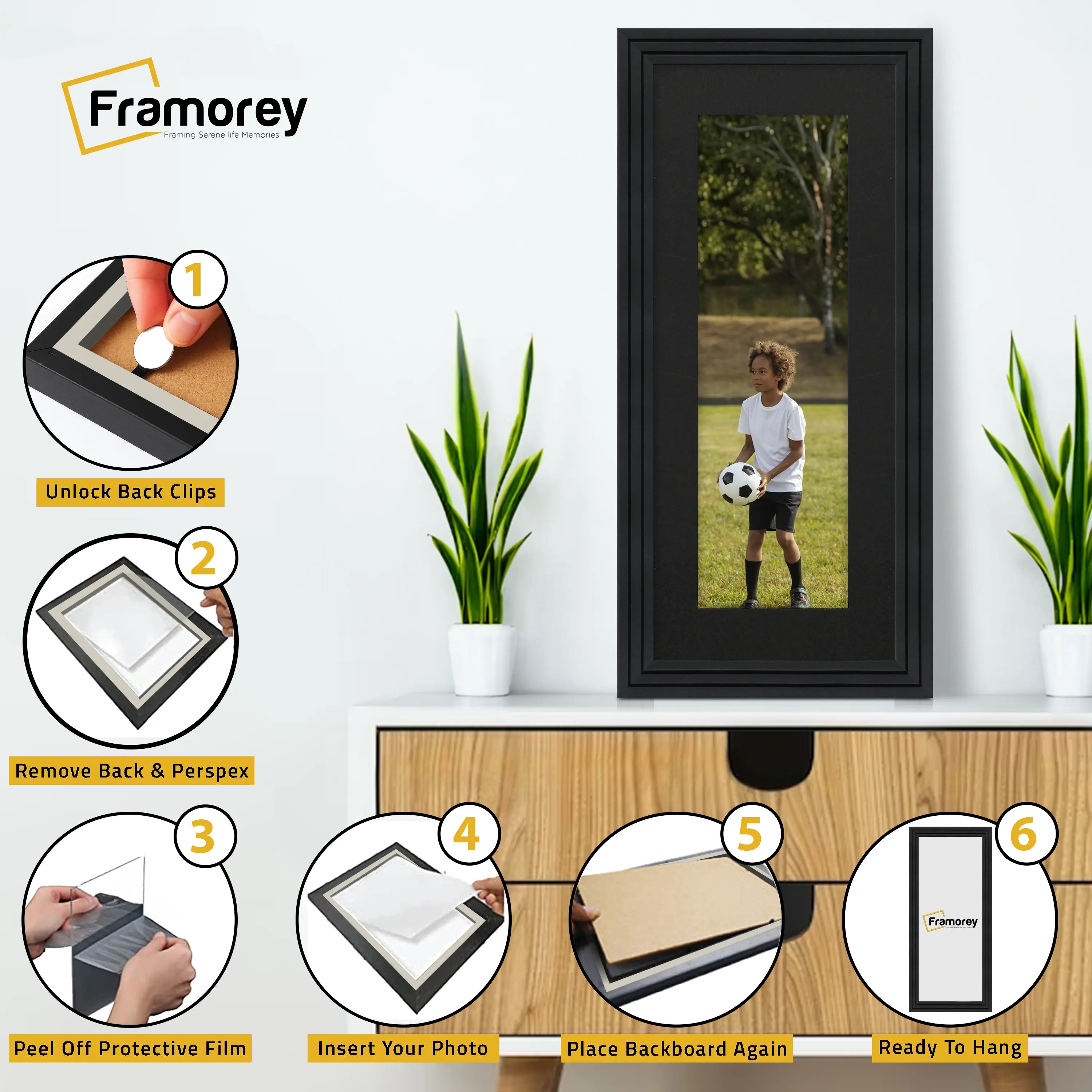 Panoramic Step Style Black Photo Frame With Black Mount