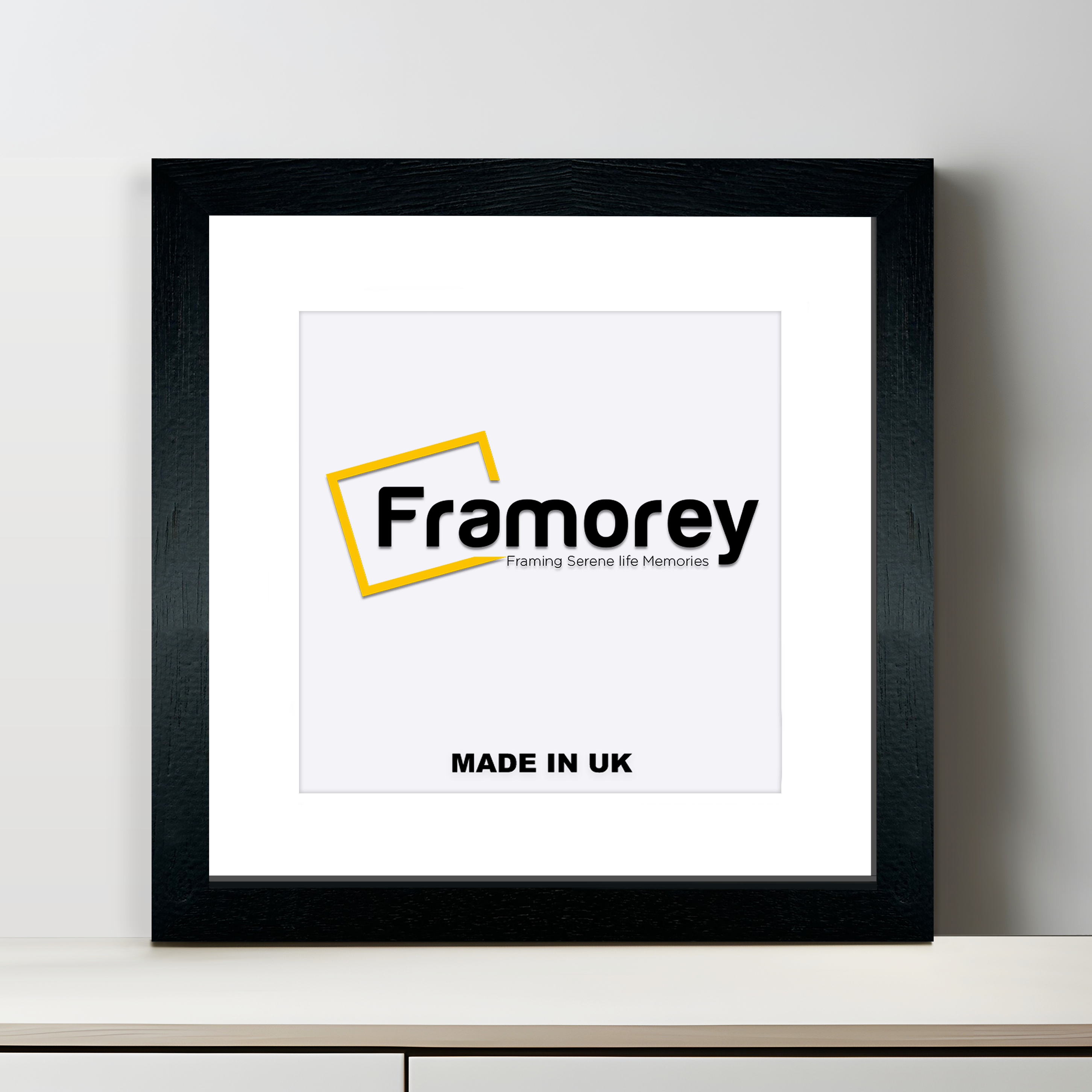 Square Solid Wood Black Picture Frames With White Mount