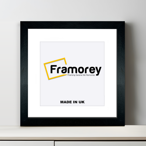 Square Solid Wood Black Picture Frames With White Mount