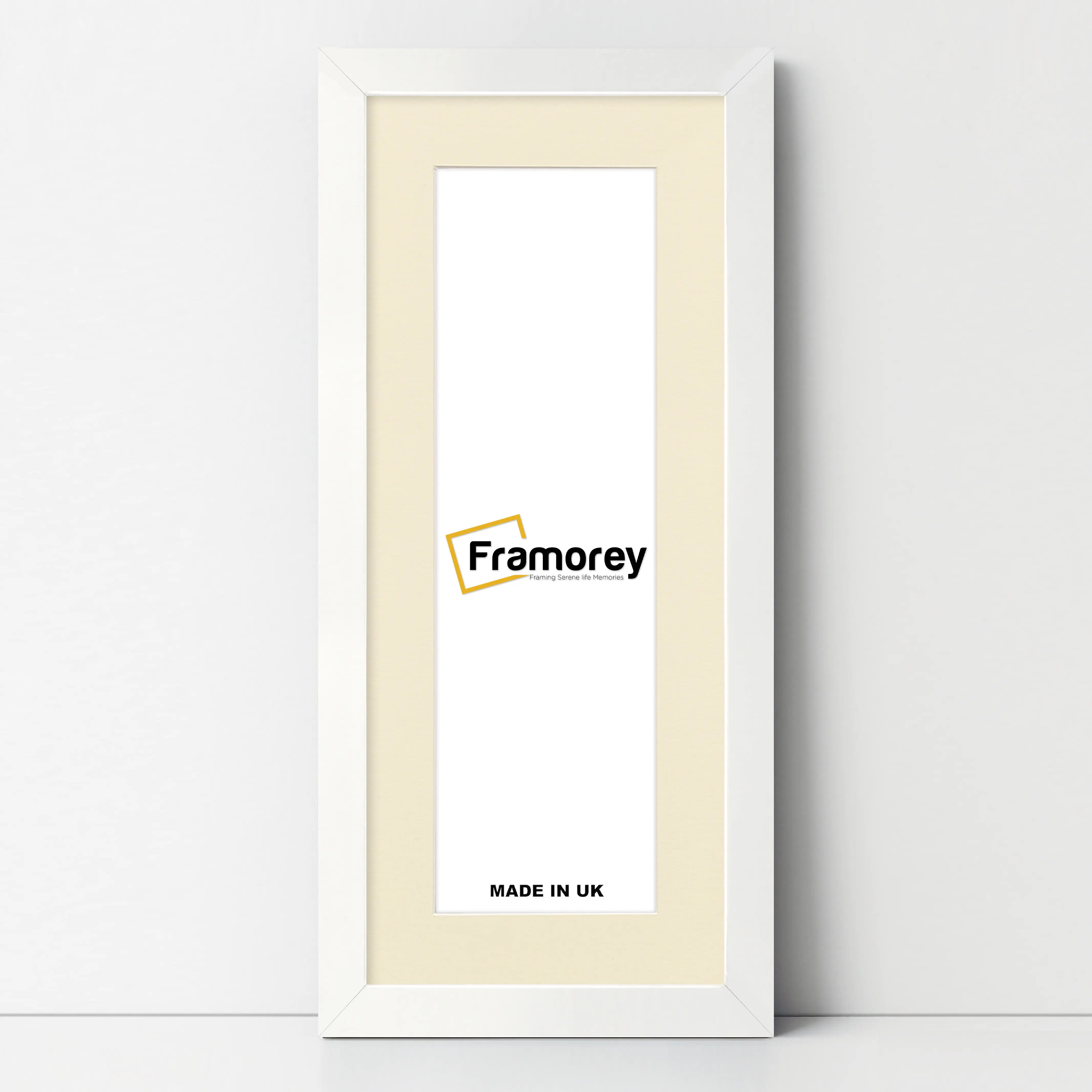 Flat Panoramic White Photo Frame Wall Art Frame With Ivory Mount