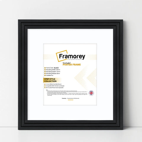 Step Style Square Size Black Picture Frame With White Mount