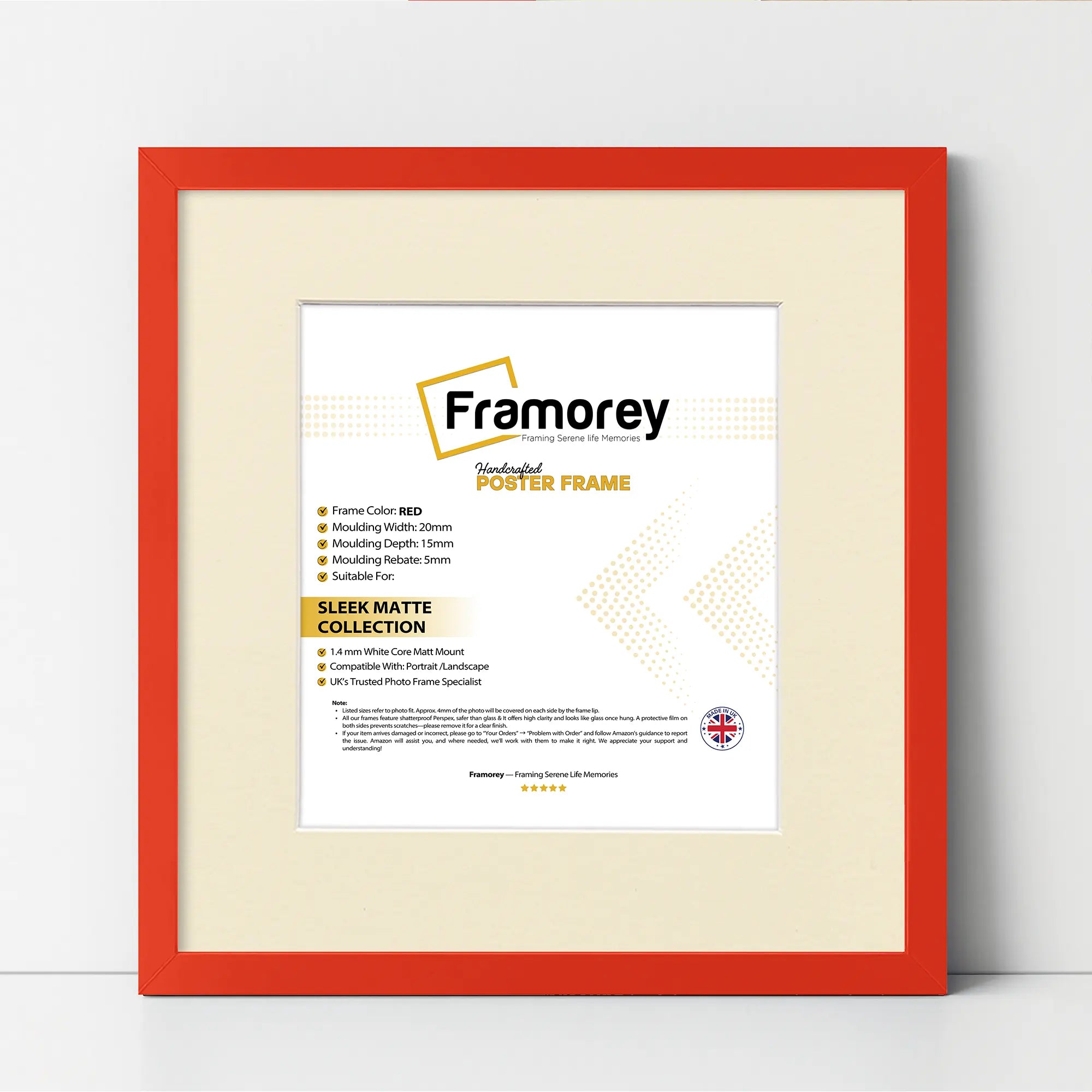 Square Size Thin Matt Red Picture Frames With Ivory Mount