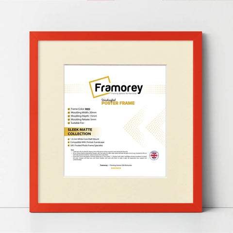 Square Size Thin Matt Red Picture Frames With Ivory Mount