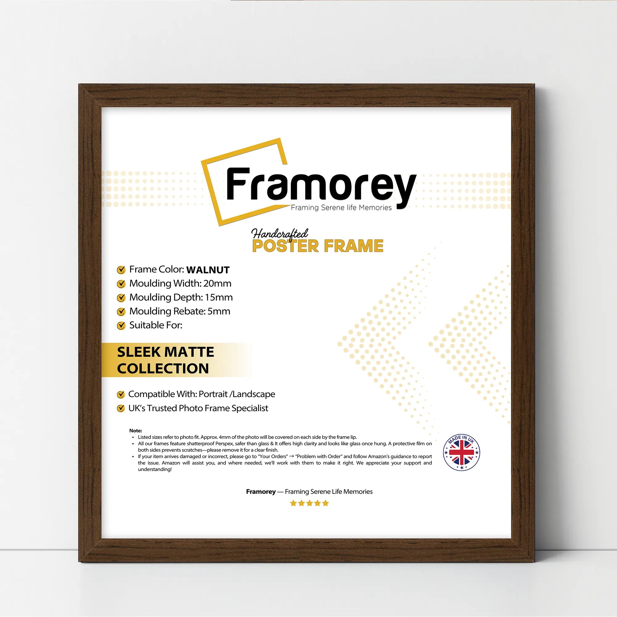 Square Size Walnut Thin Matt Picture Frame Poster Frames