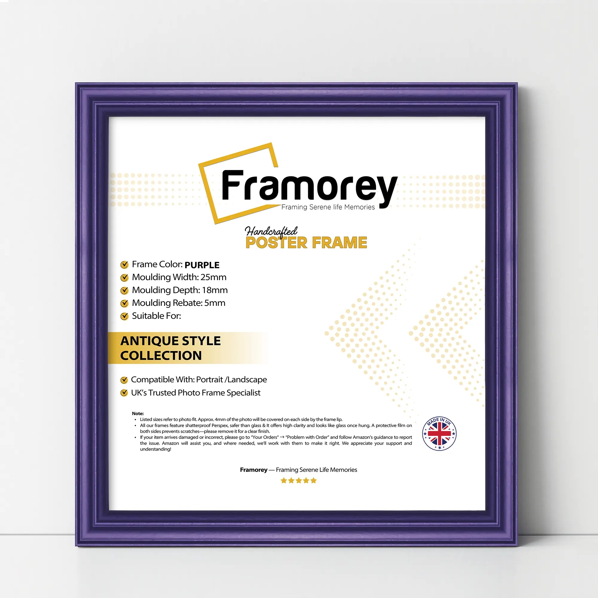 Antique Style Square Purple Picture Frame Wall Art Photo Frame