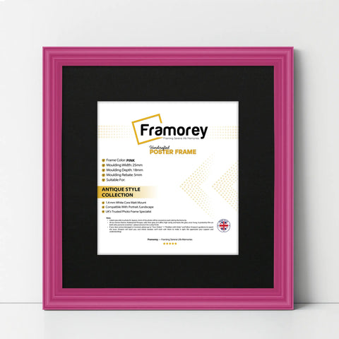 Antique Style Square Size Pink Picture Frame Wall Art Photo Frame With Black Mount