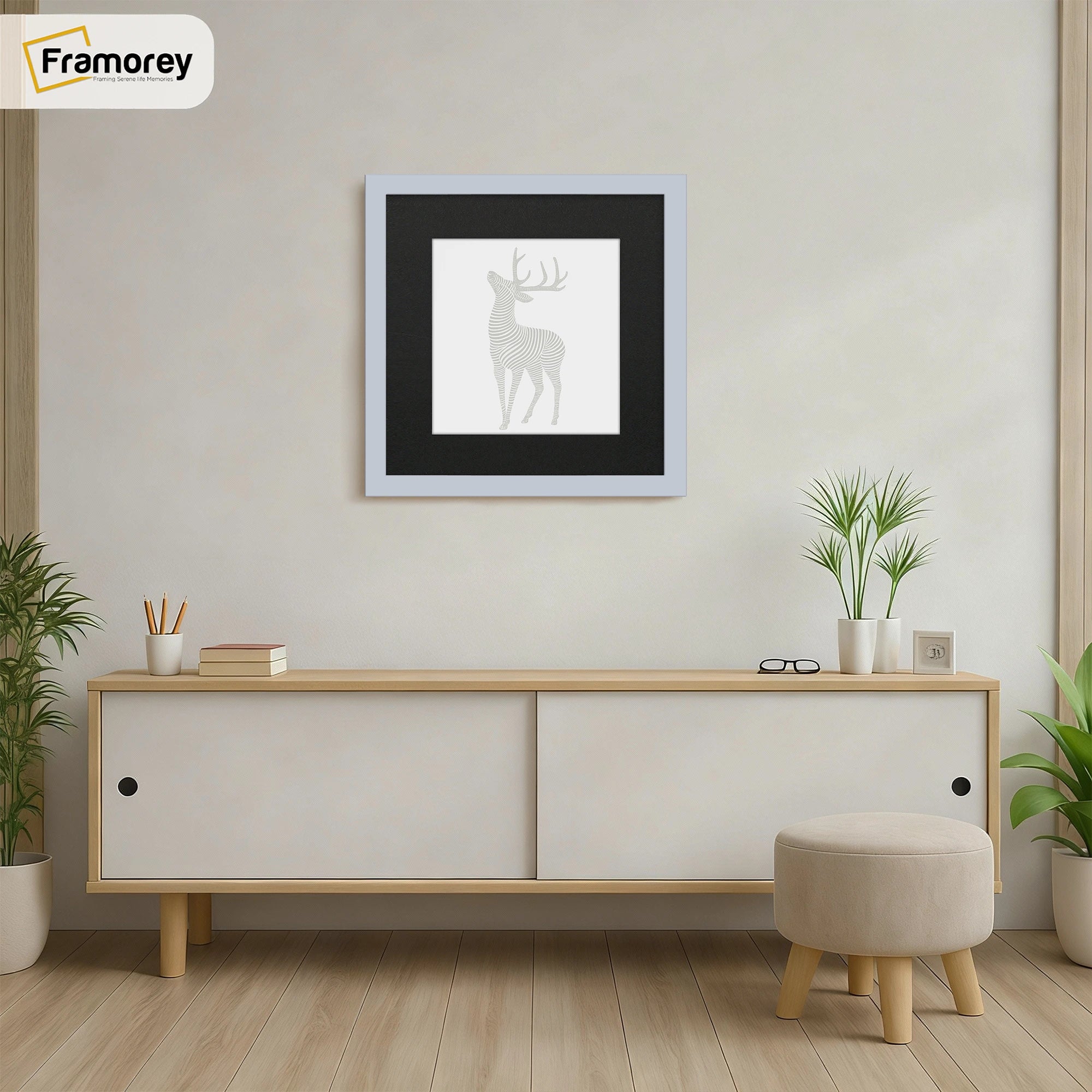 Square Size Light Grey Thin Matt Picture Frames With Black Mount
