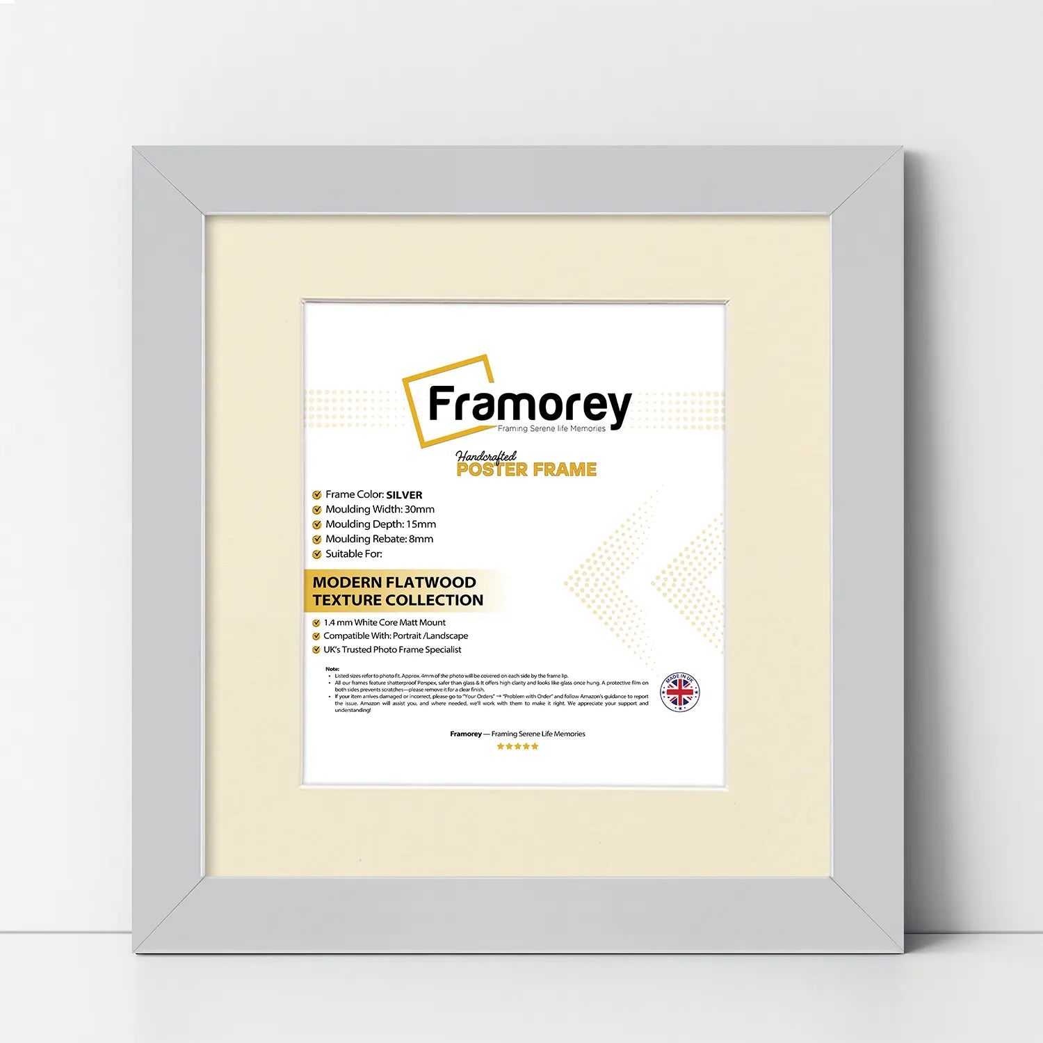 Square Size Silver Picture Frame With Ivory Mount