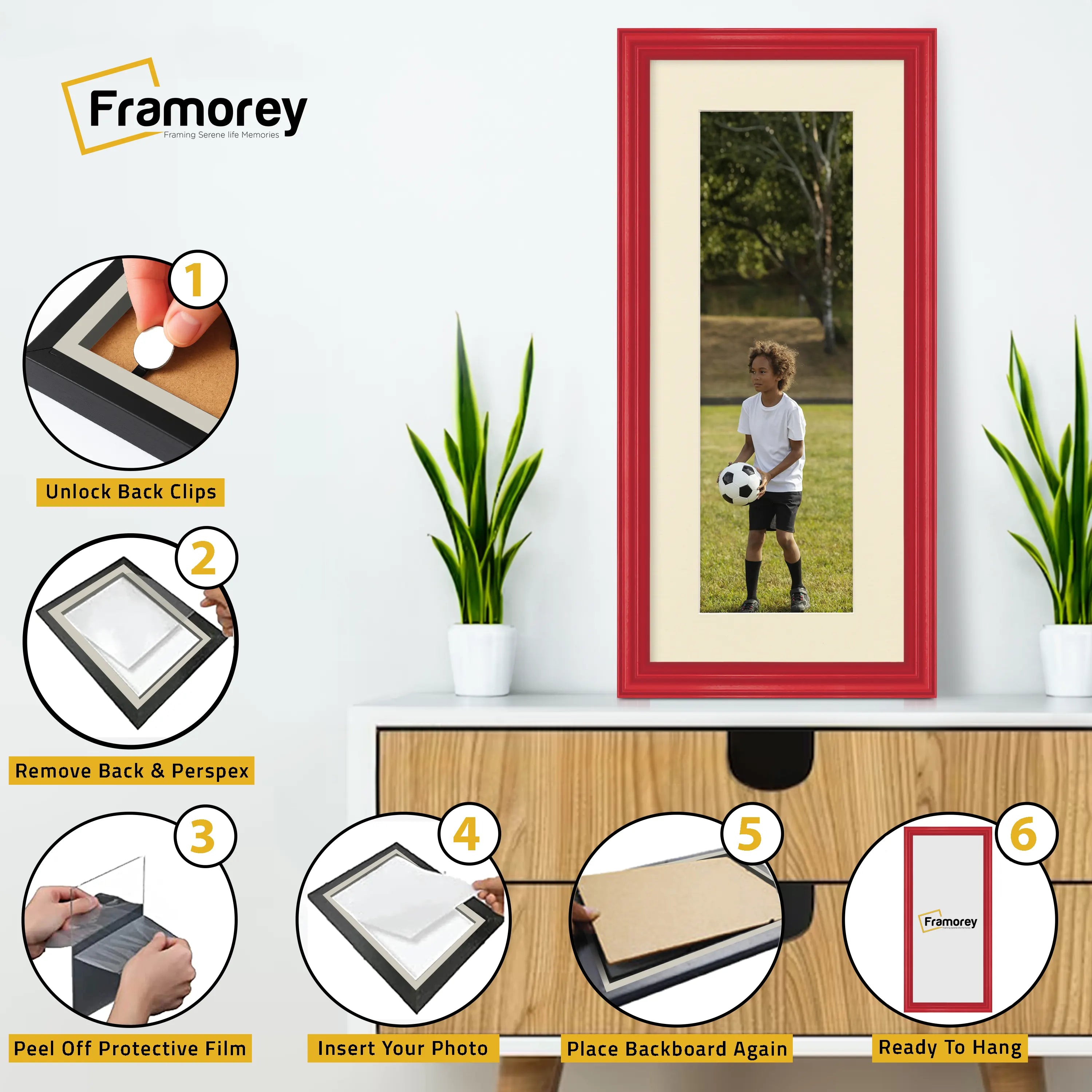 Antique Style Panoramic  Size Red Picture Frame with Ivory Mount