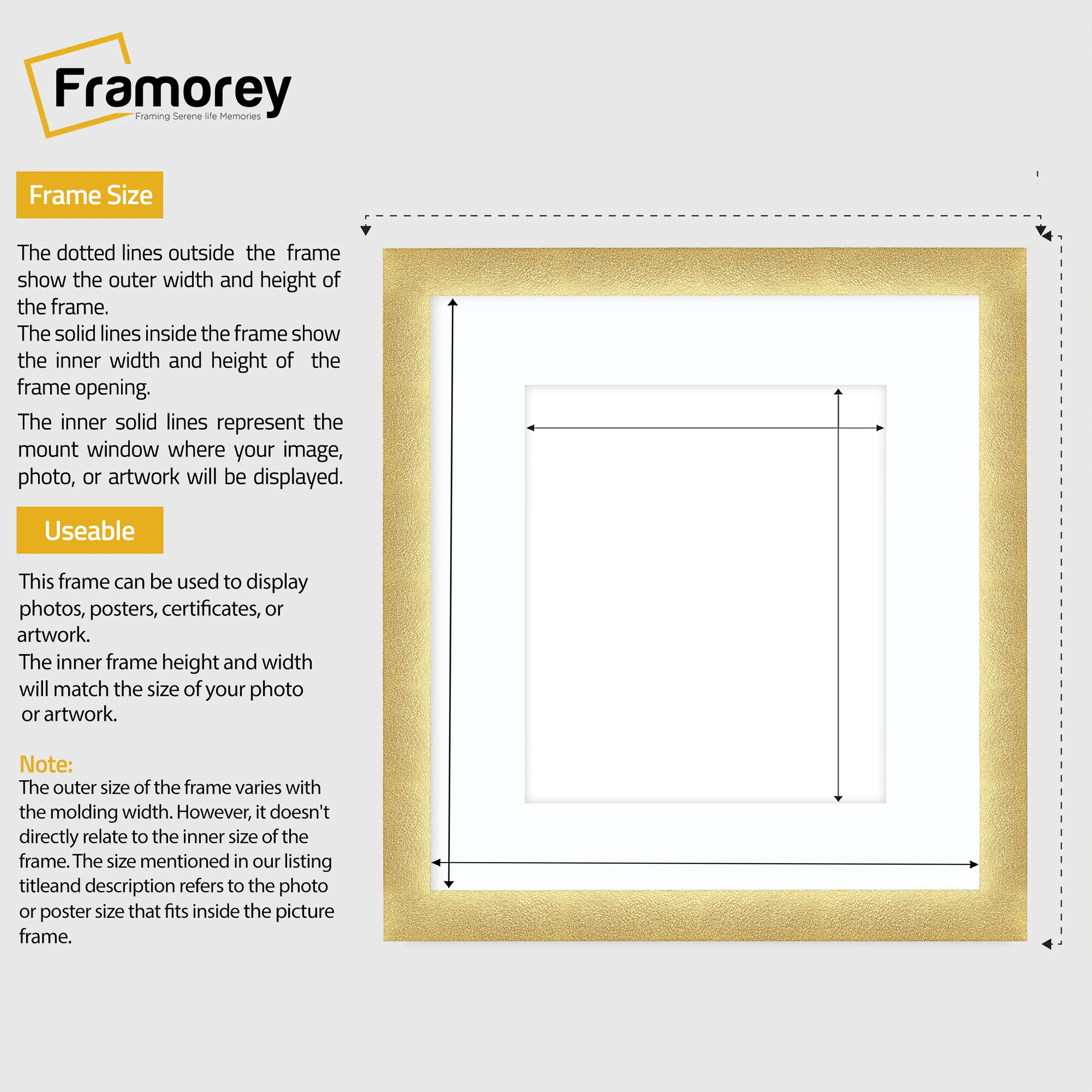 Square Picture Frame Gold Glitter Sparkle Photo Frames With White Mount