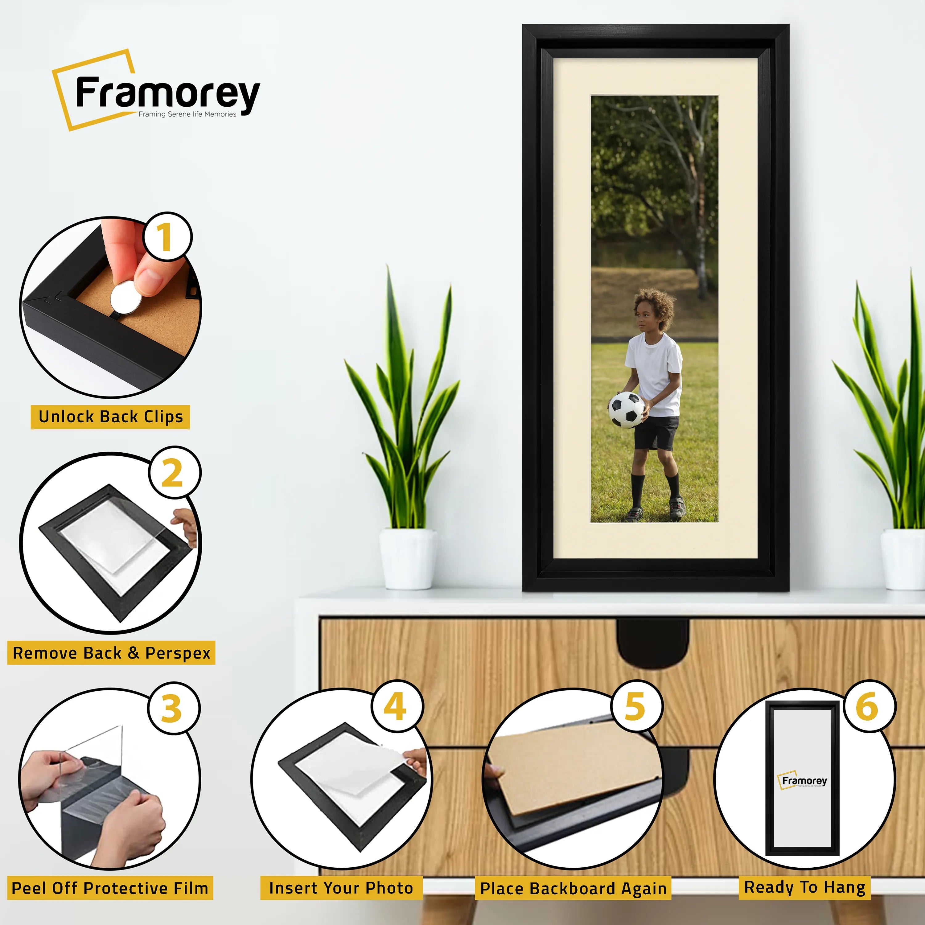 Panorama Style Black Oslo Picture Frames With Ivory Mount