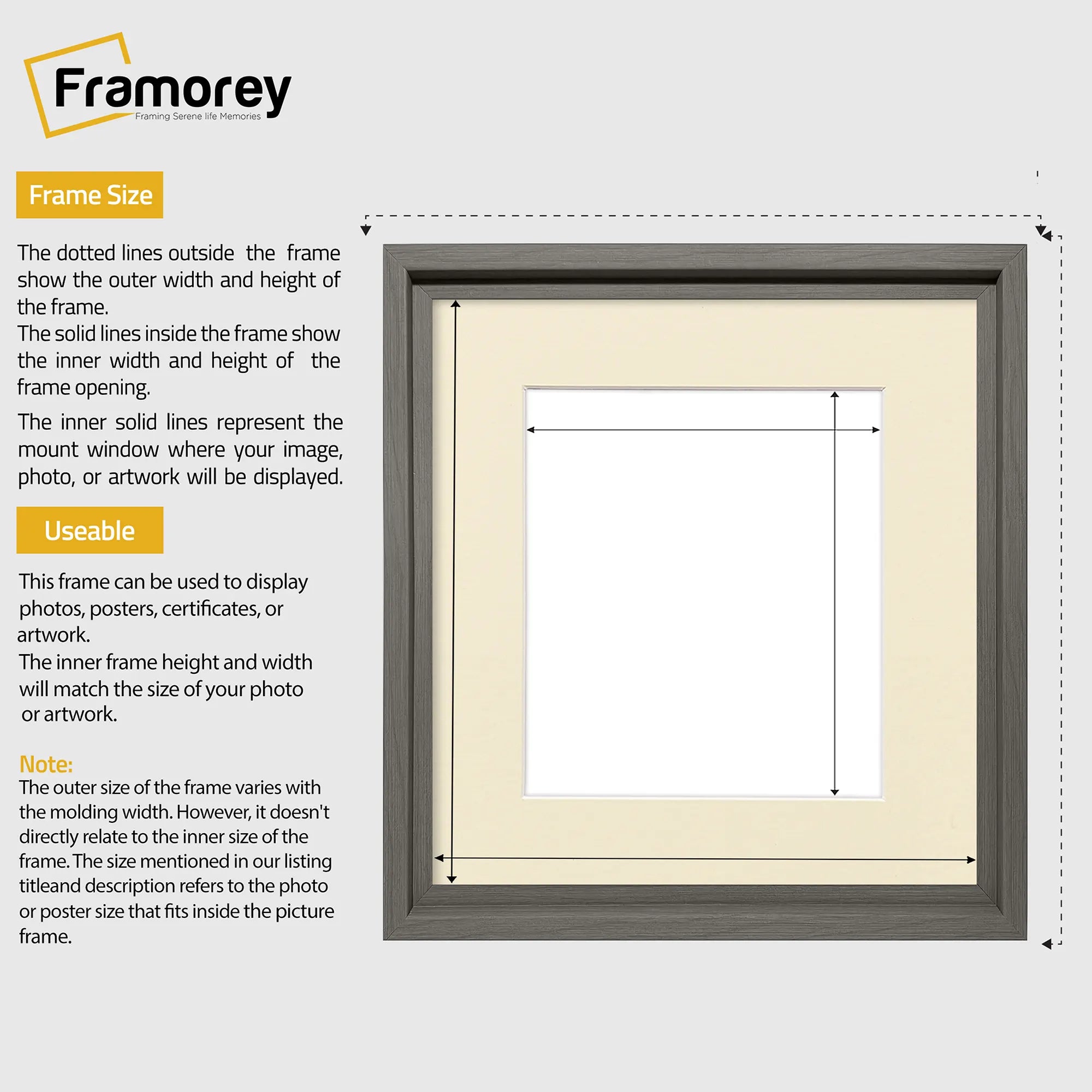 Square Size Grey Oslo Photo Frames Wall Art Frames With Ivory Mount
