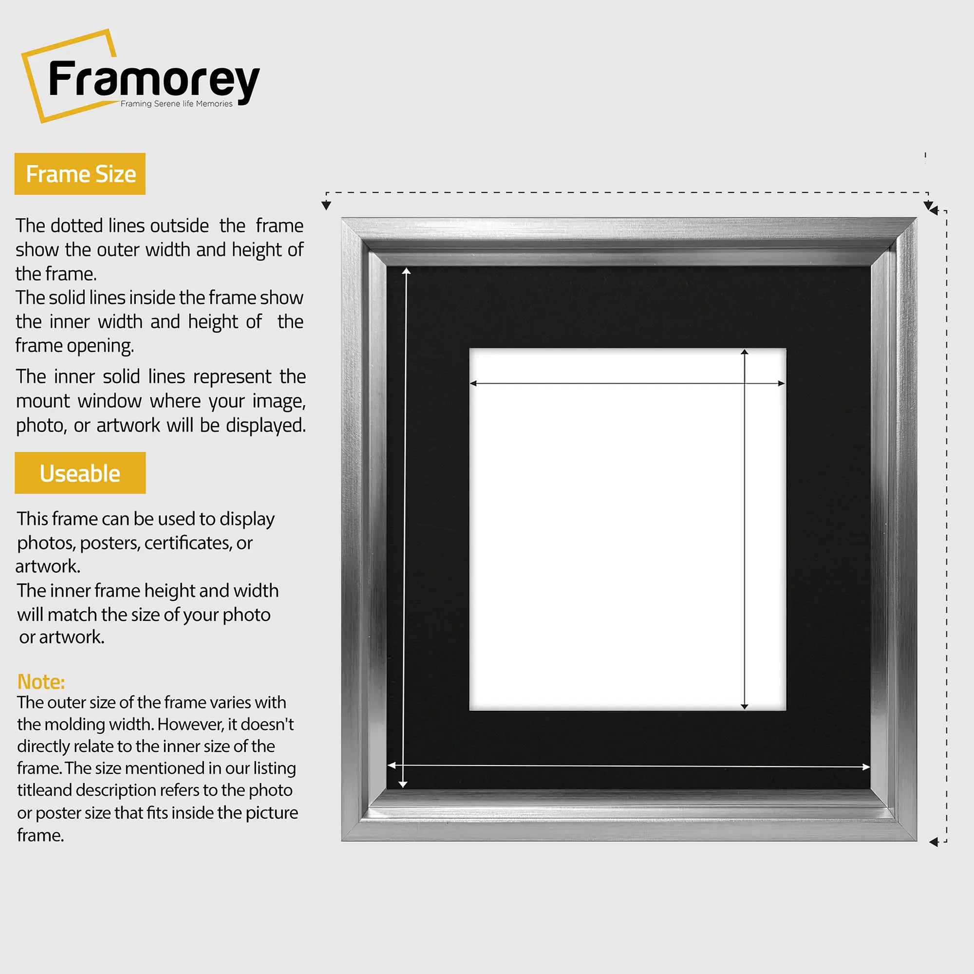 Square Size Silver Oslo Photo Frames Wall Art Frames With Black Mount