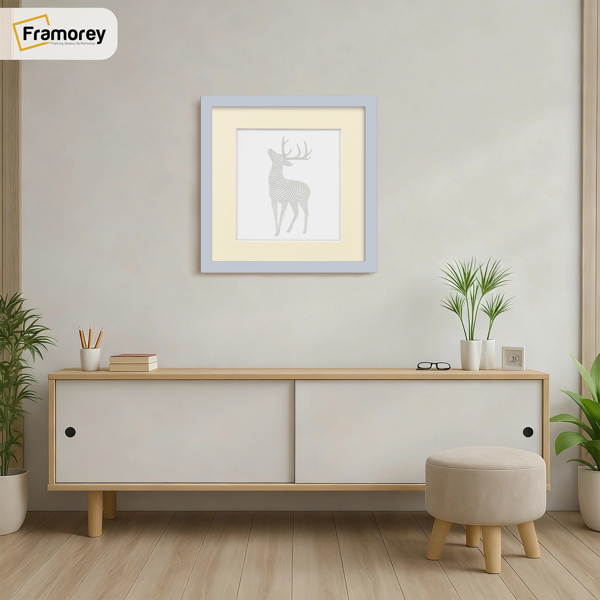 Square Size Thin Matt Light Grey Picture Frames With Ivory Mount