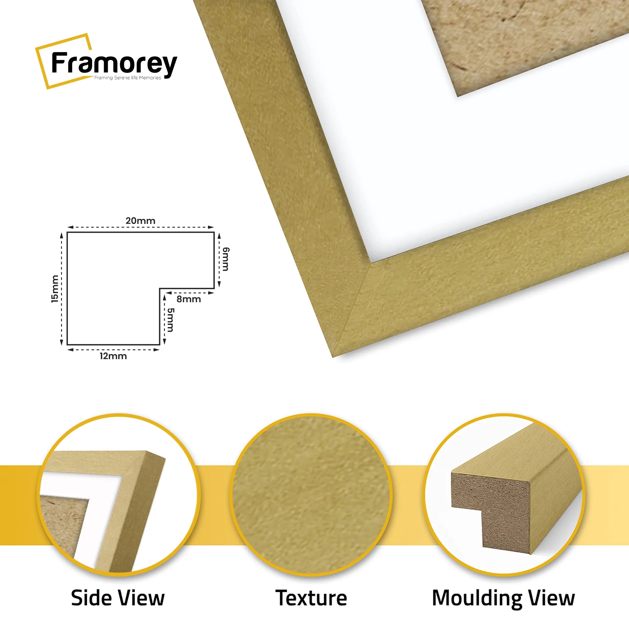 Thin Matt Panoramic Gold Pictures Frames With White Mount