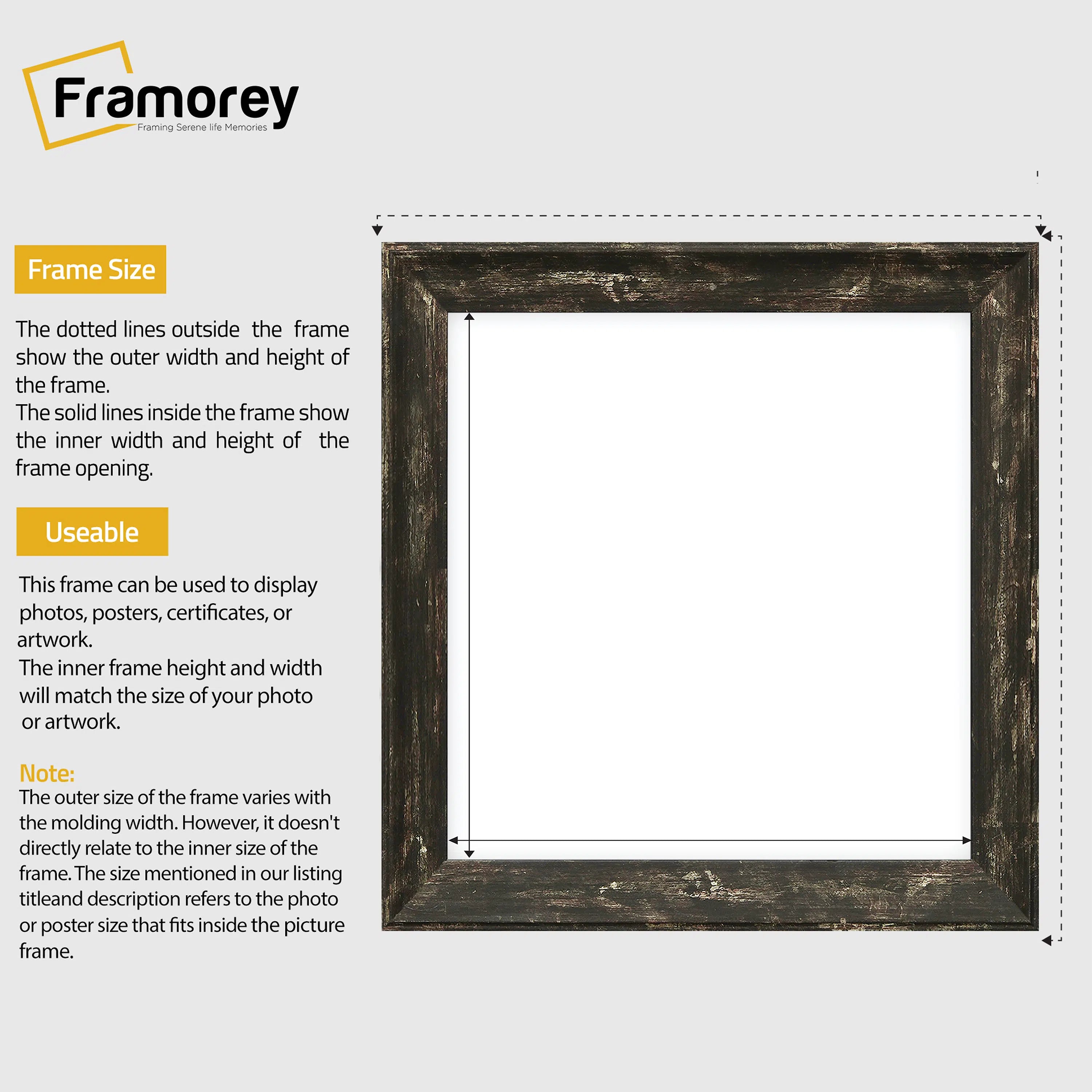 Square Size Black Picture Frame Vintage Distressed Photo Frames