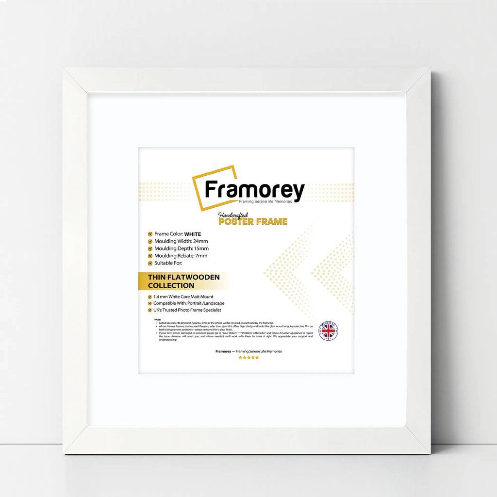 Flat Square Size White Photo Frame Wall Art Frame With White Mount