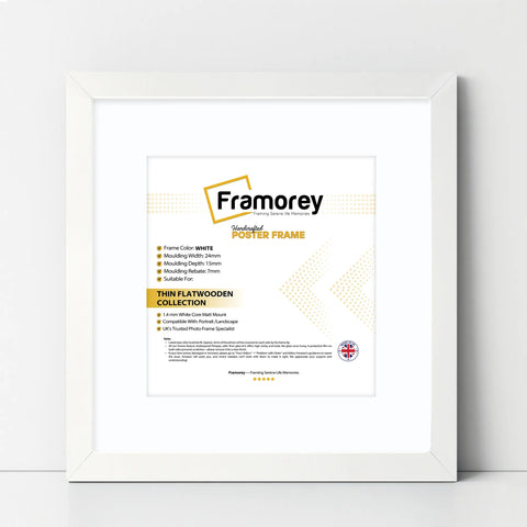 Flat Square Size White Photo Frame Wall Art Frame With White Mount