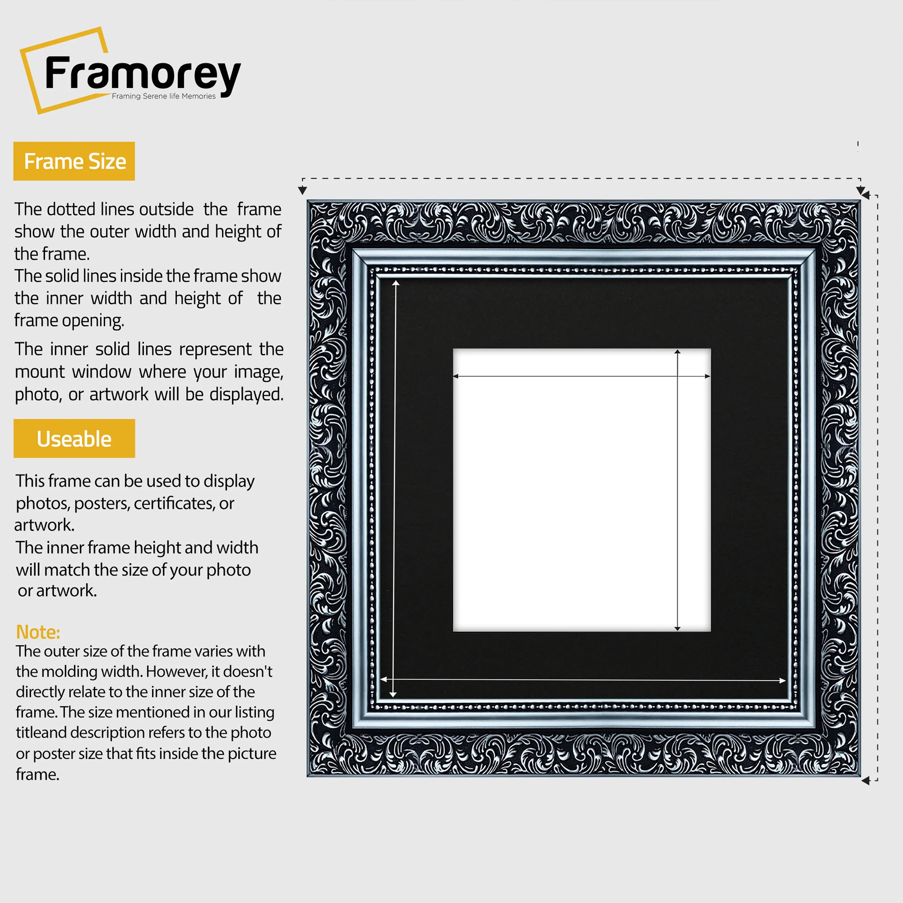 Square Photo Frames Silver Dahlia Wall Art Frame With Black Mount
