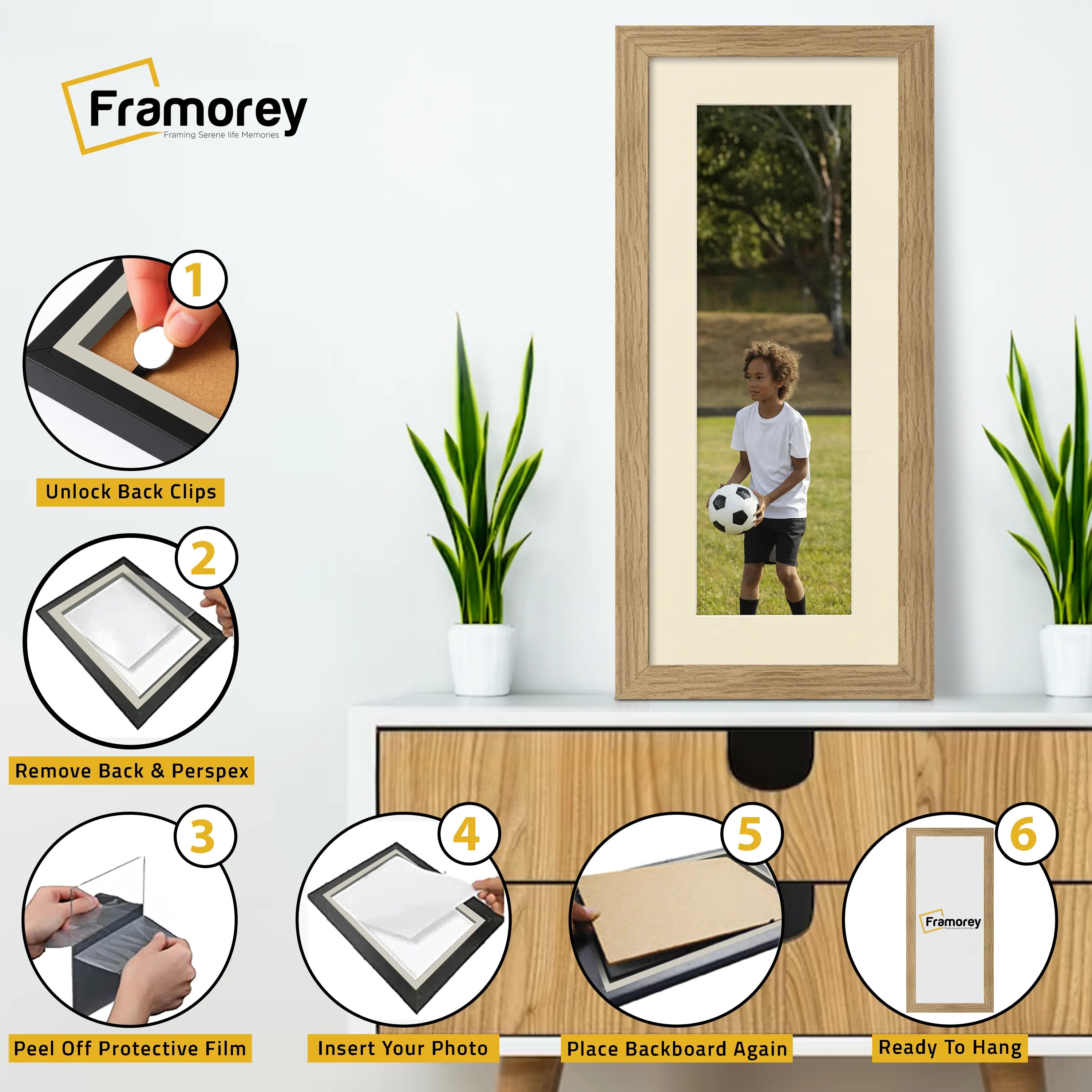 Flat Panoramic Oak Photo Frame Wall Art Poster Frame With Ivory Mount