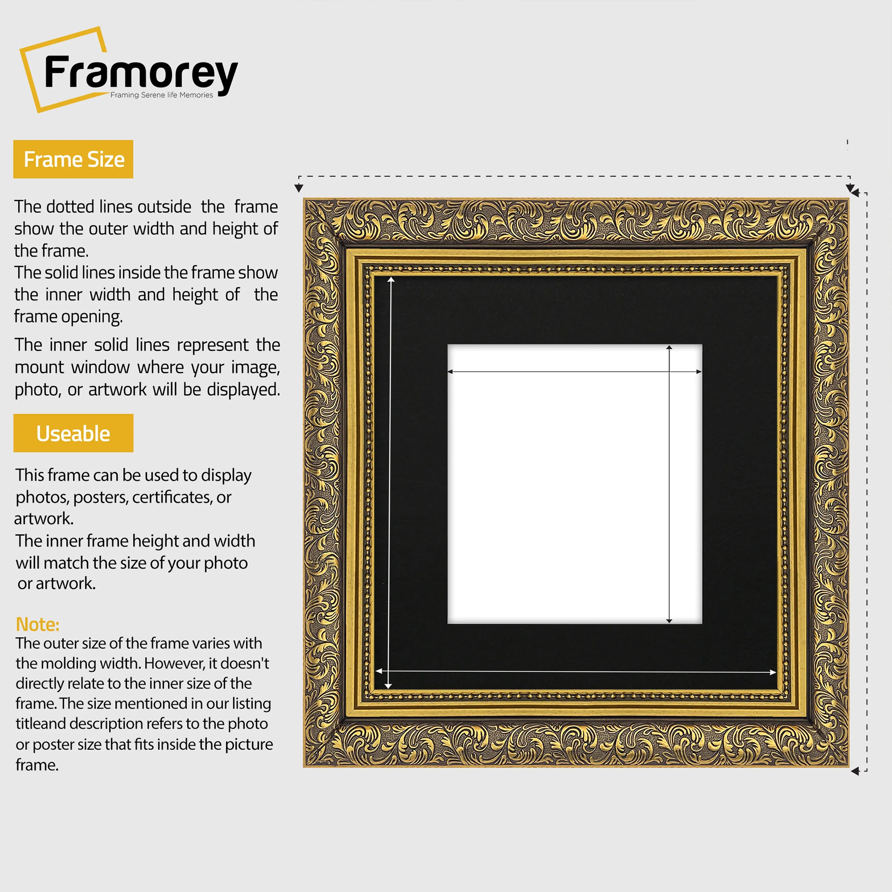 Square Photo Frames Gold Dahlia Wall Art Frame With Black Mount