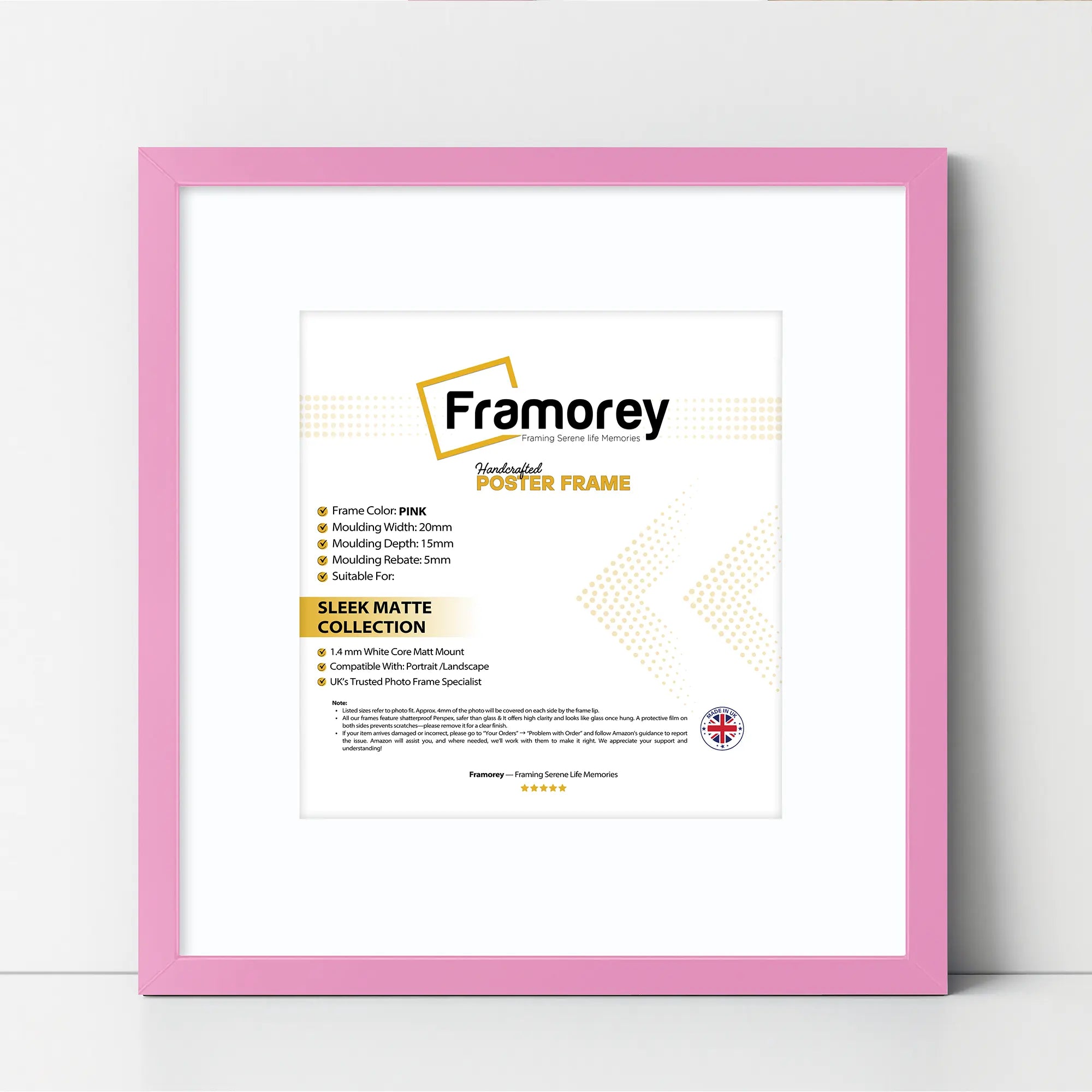 Square Size Thin Matt Pink Picture Frames With White Mount