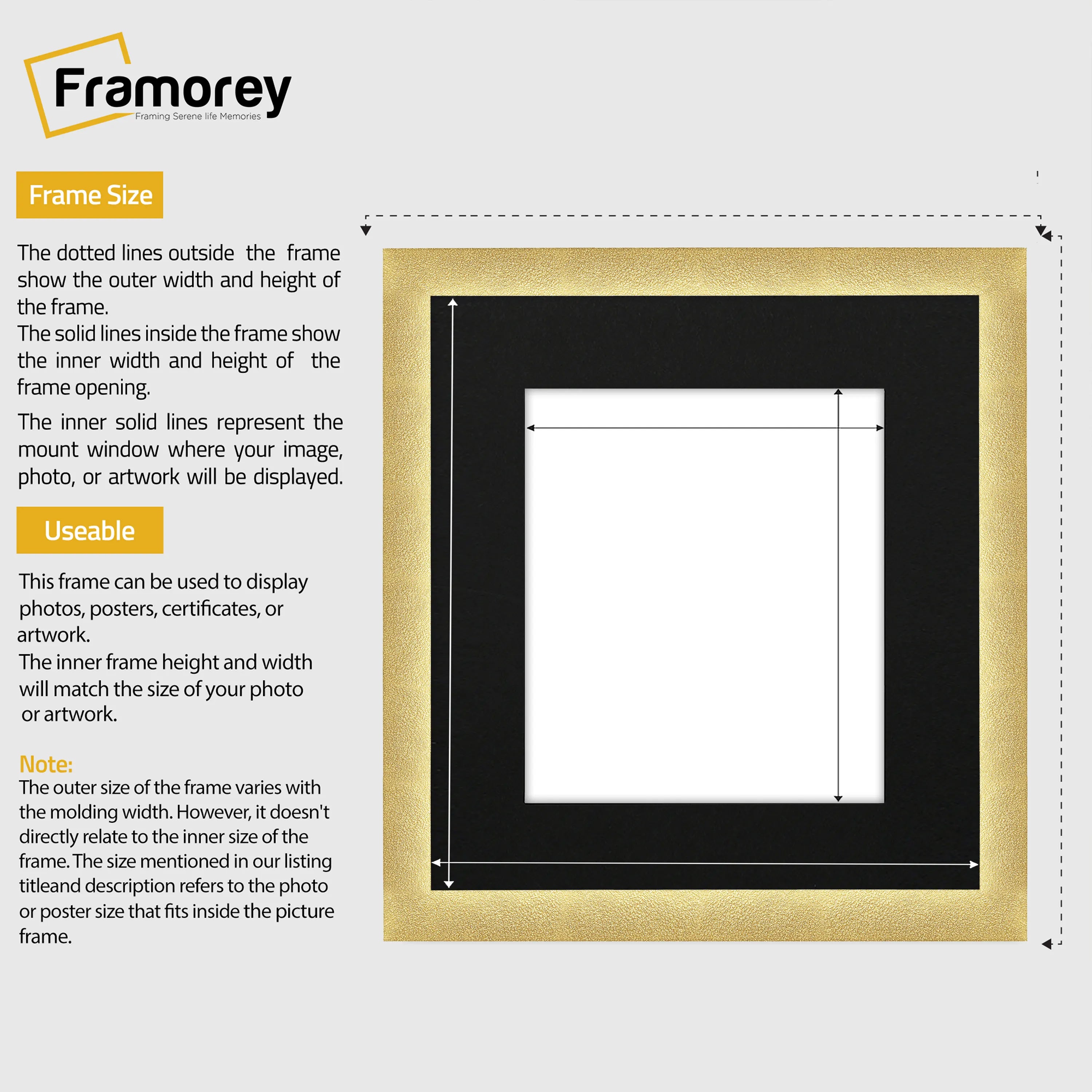 Square Picture Frame Gold Glitter Sparkle Photo Frames With Black Mount