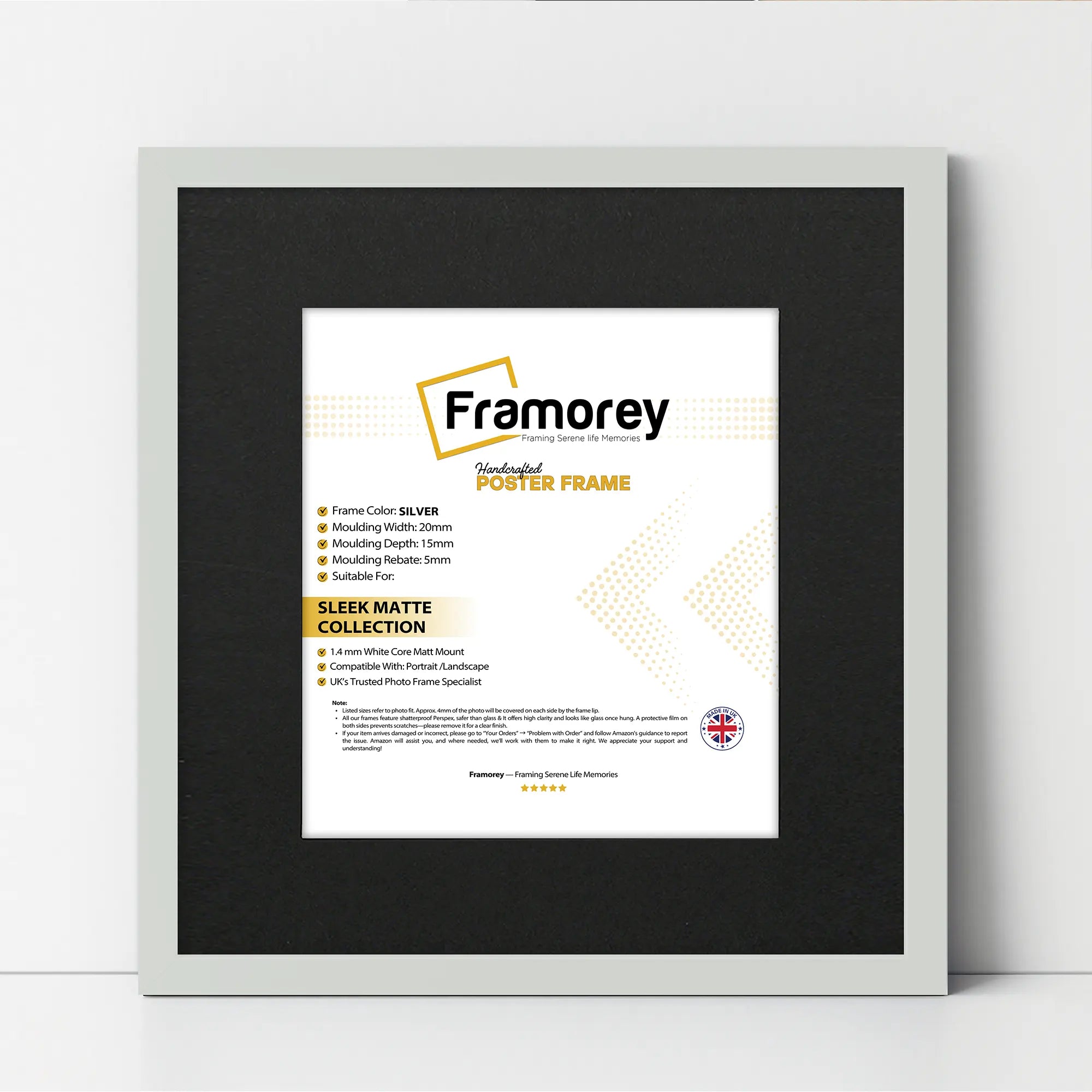 Square Size Silver Thin Matt Picture Frames With Black Mount