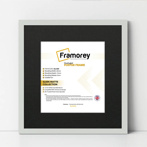 Square Size Silver Thin Matt Picture Frames With Black Mount